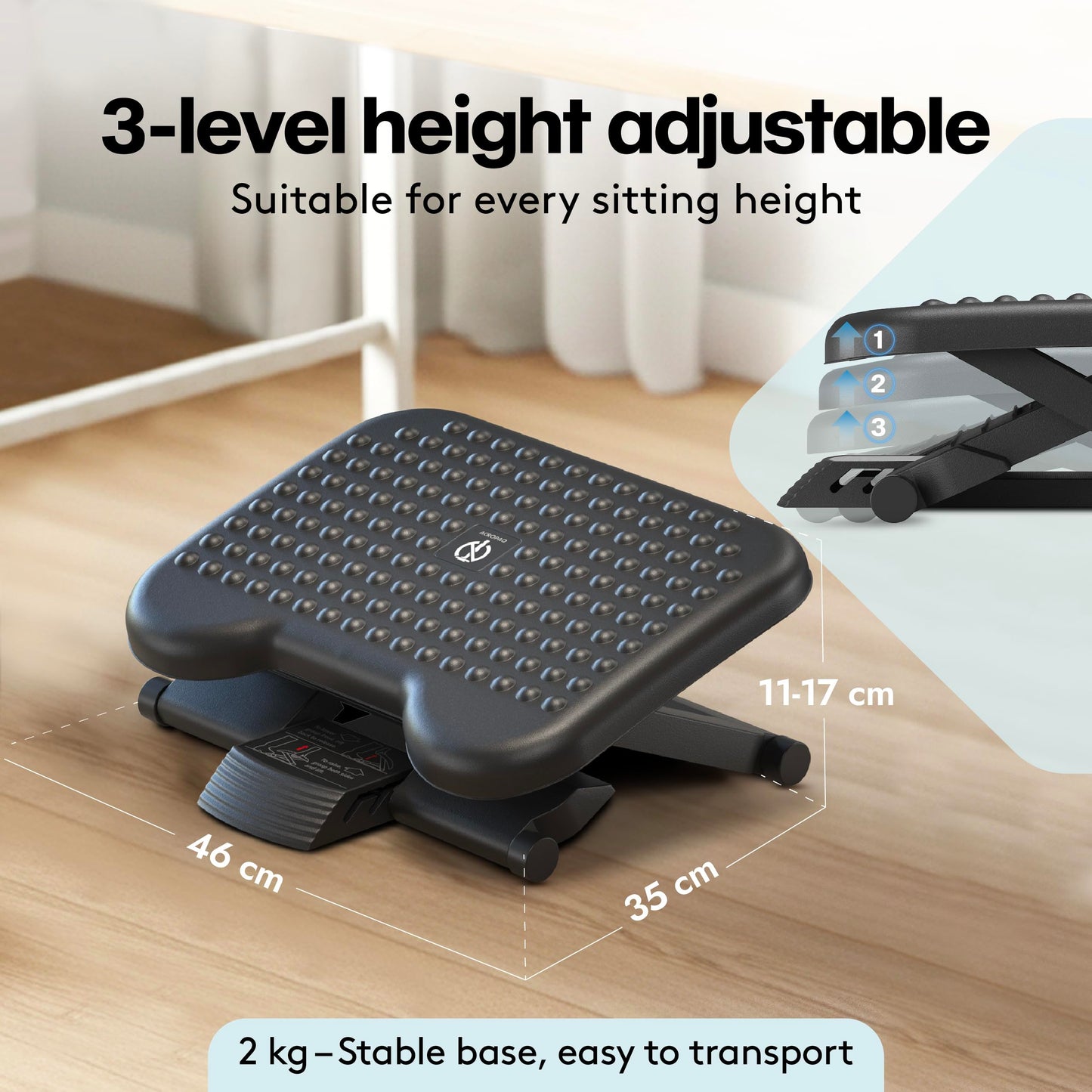 ACROPAQ Foot Rest Under Desk - 3 Adjustable Heights, Massage Surface Texture - Desk Foot Rest, Footrest
