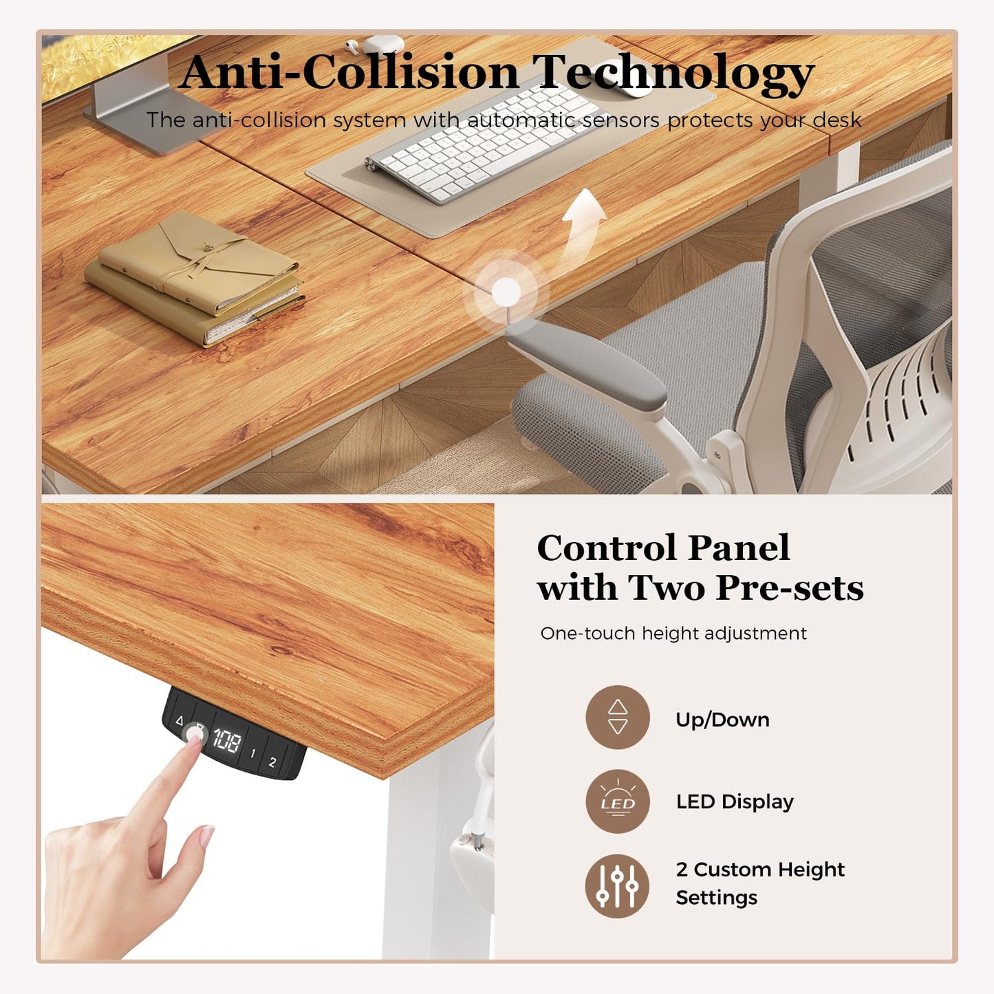 Klicelor Electric Standing Desk, 2 Memory Buttons for stand & sit, 140x60