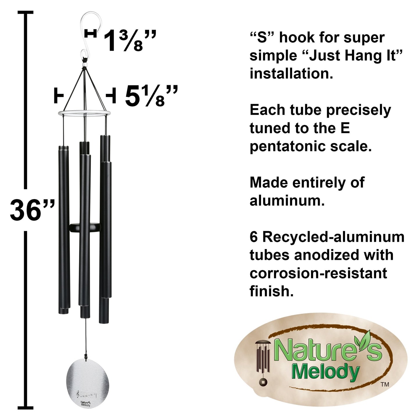 Nature's Melody AT36BK 36-inch Aureole Tunes Windchime - Black