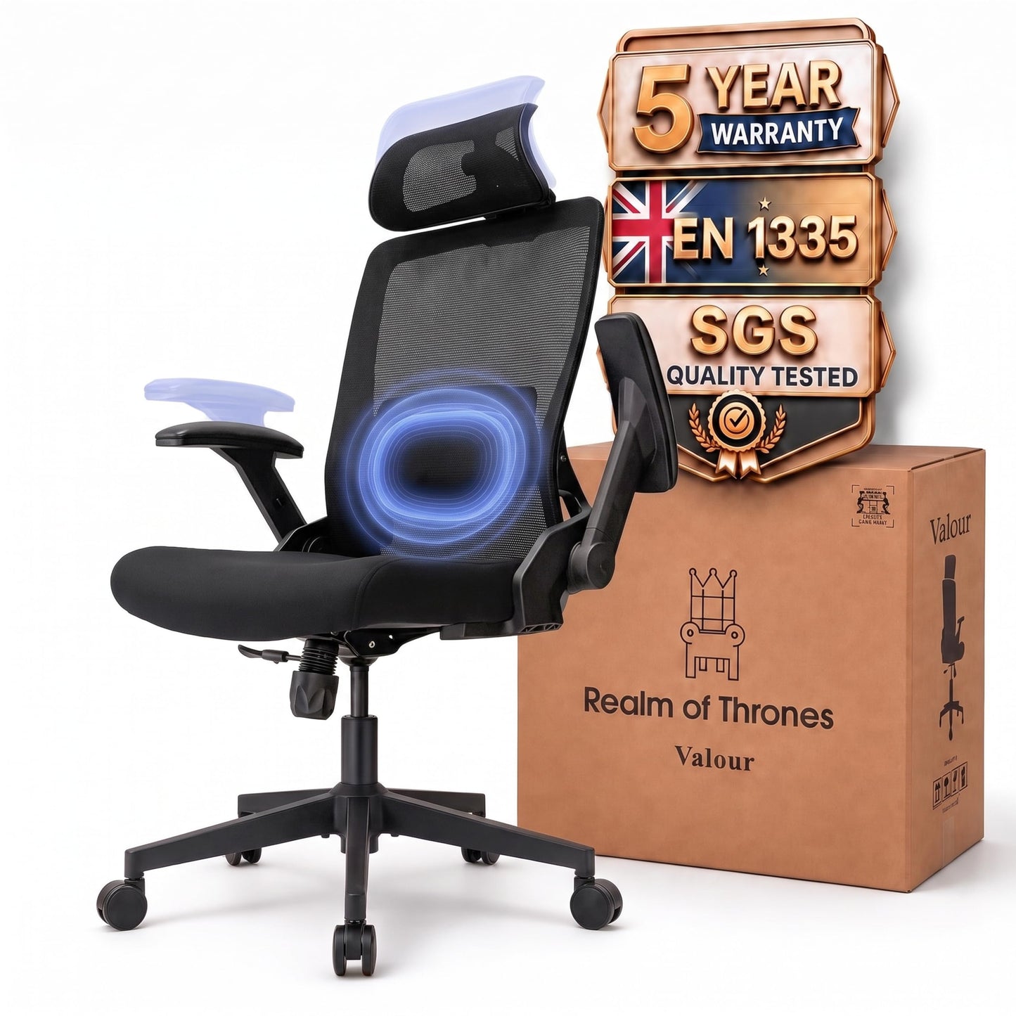 Realm of Thrones Ergonomic Office Chair, 2D Flip-Up Armrests, Small Spaces