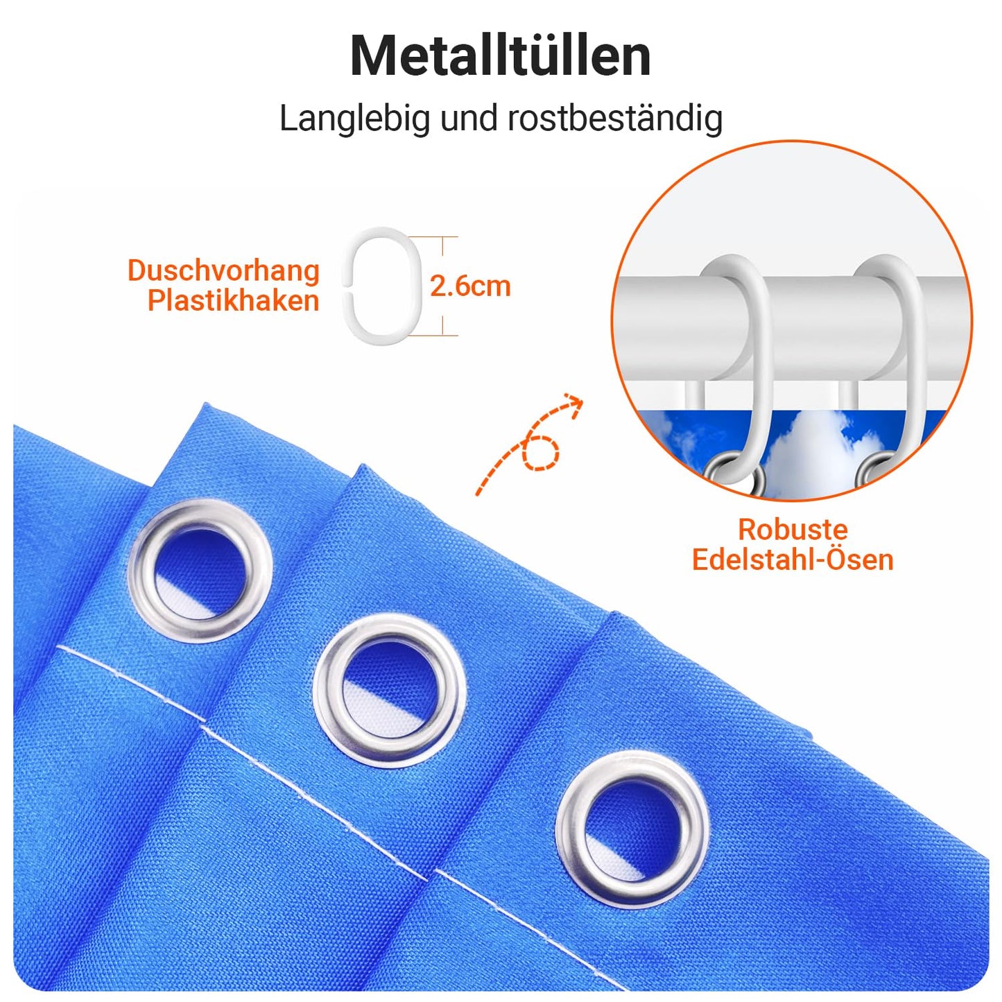 Lerores Shower Curtain, 150 x 200 cm, Sea Blue, Weighted Hem, Anti-Mould Textile, Water-Repellent