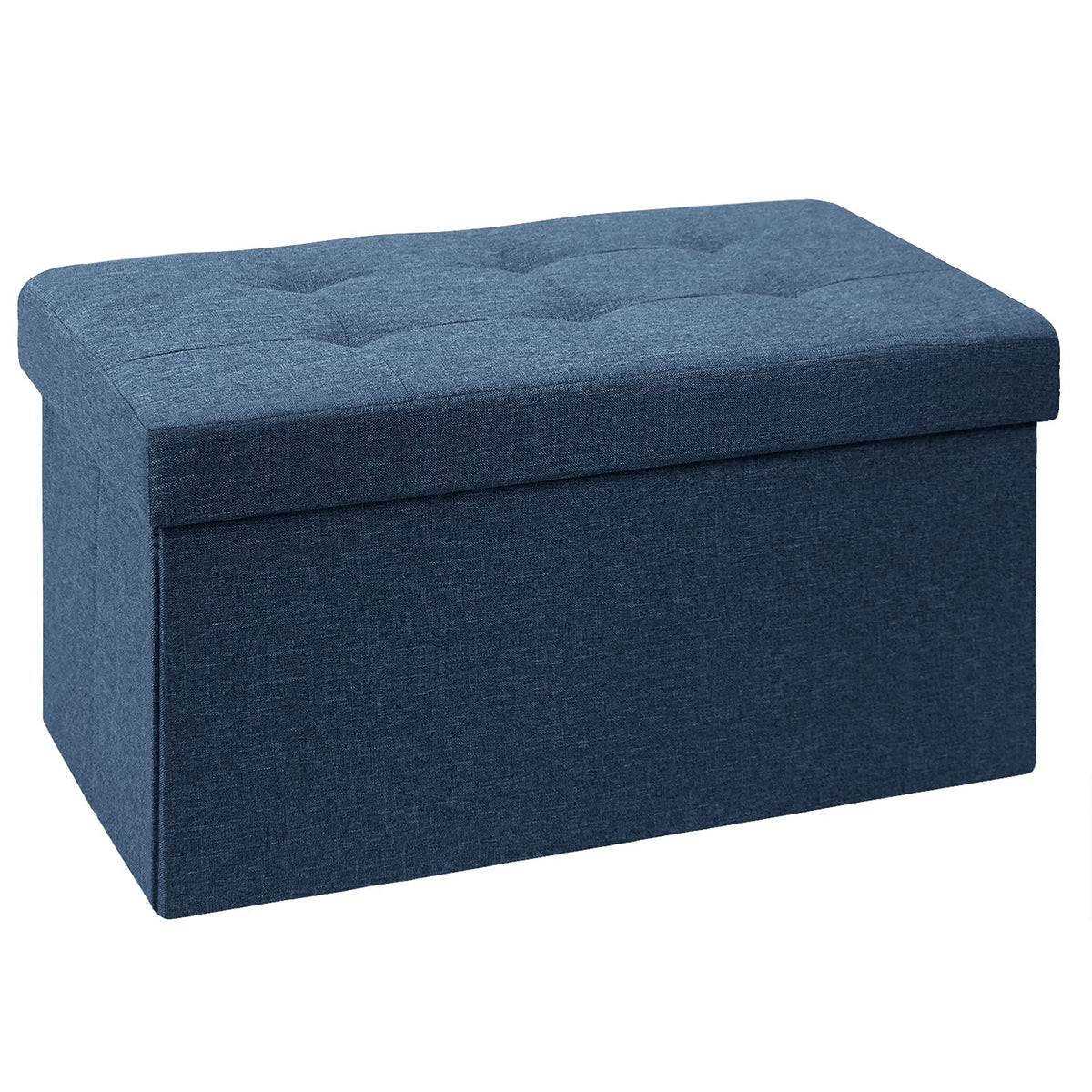 BRIAN & DANY Folding Linen Storage Boxes Footstool Ottoman, Foot Rest Stool, Foldable Seat Bench Footrest - Navy Blue, 76 x 38 x 38 cm