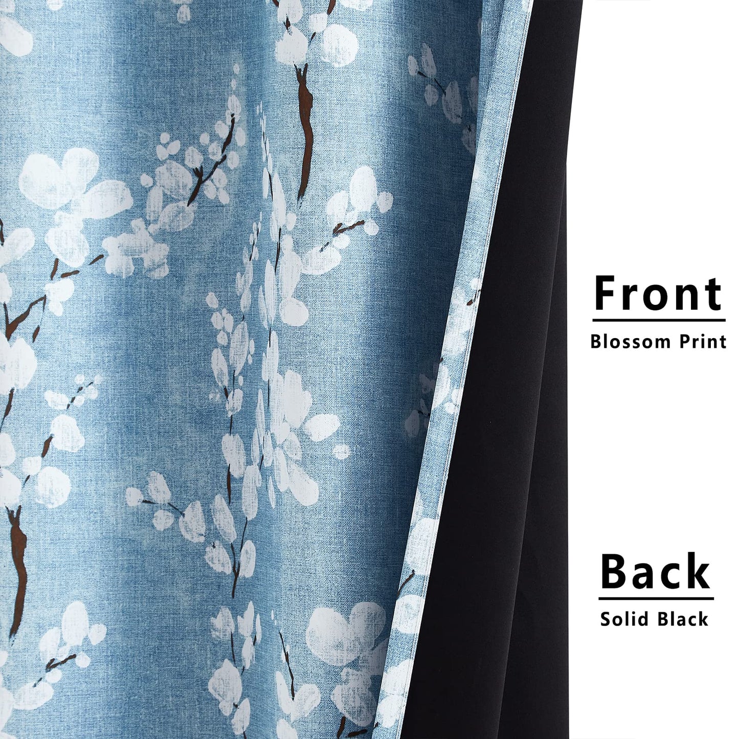 Fmfunctex Blue Floral Blackout Curtains for Bedroom 72 inch Drop Eyelet Curtains for Living Room Nursary Blossom Thermal Insulated Window Curtain