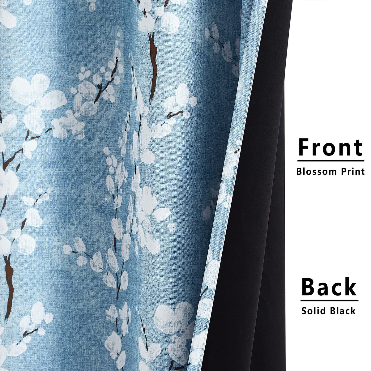 Fmfunctex Blue Floral Blackout Curtains for Bedroom 90 inch Drop Eyelet Curtains for Living Room Nursary Blossom Thermal Insulated Window Curtain