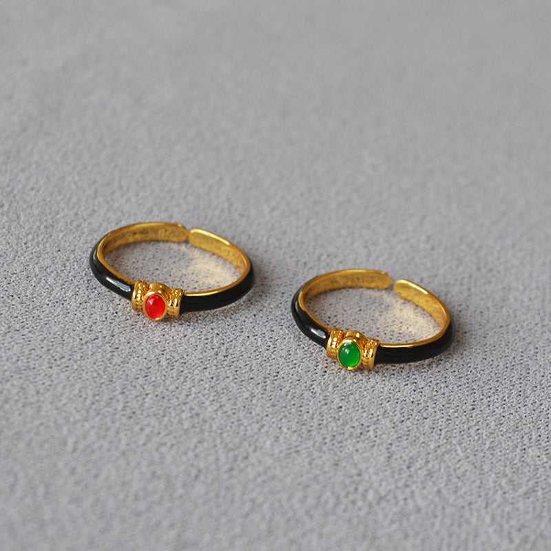 Retro Style Black Gold Enamel Ring