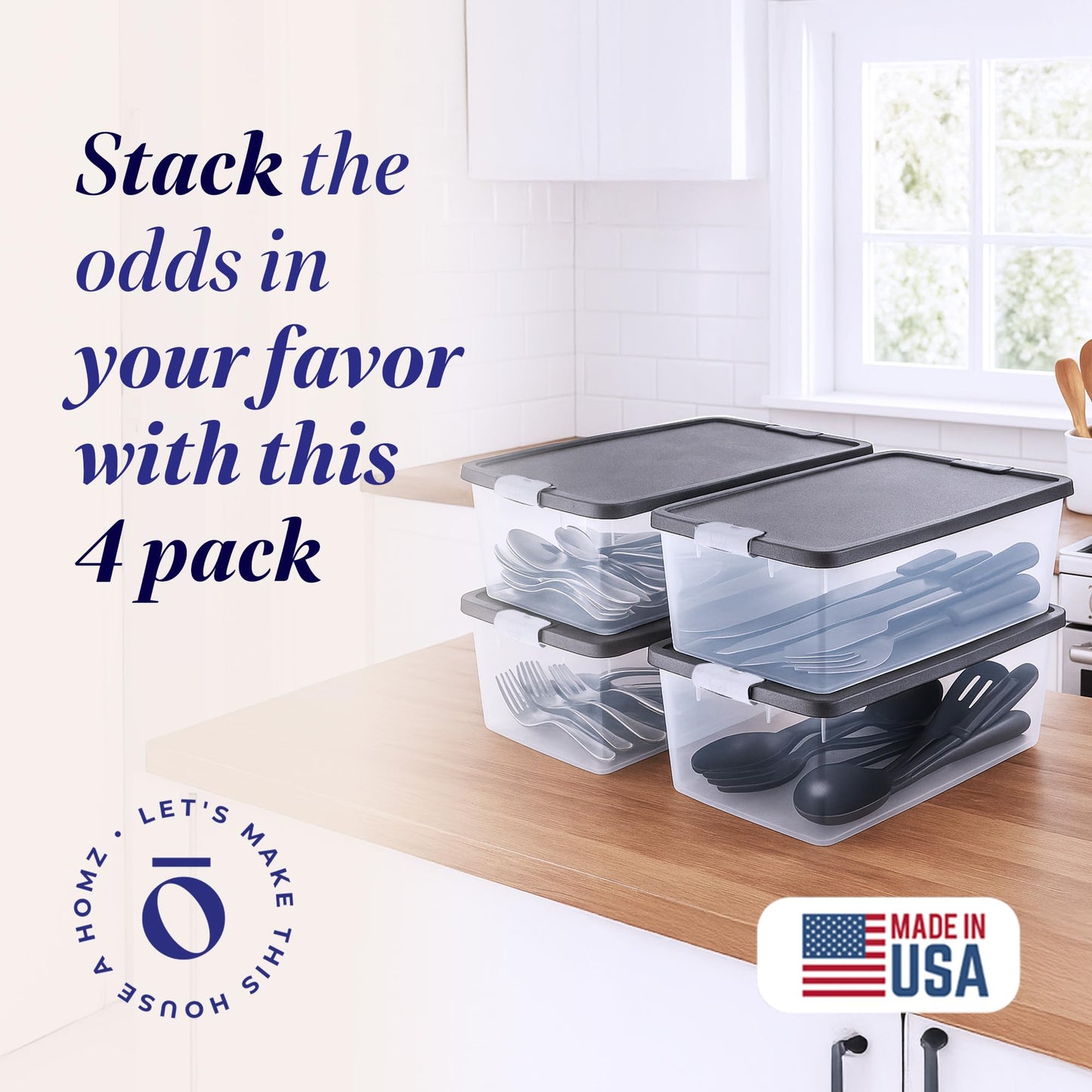 Homz 15-Quart Clear Plastic Stackable Storage Container Organizer Bin with Gray Snaplock Latching Lid for Home and Office Organization (4 Pack)