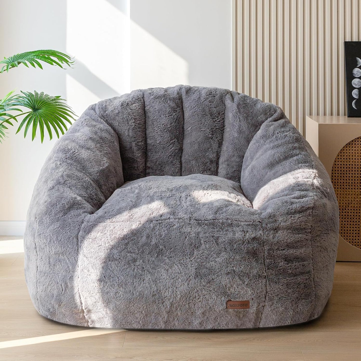 MAXYOYO Giant Bean Bag Chair,Faux Fur Shell Shaped Bean Bag Sofa with Filler,Soft Beanbag Sofa Giant Size for Living Room Bedroom