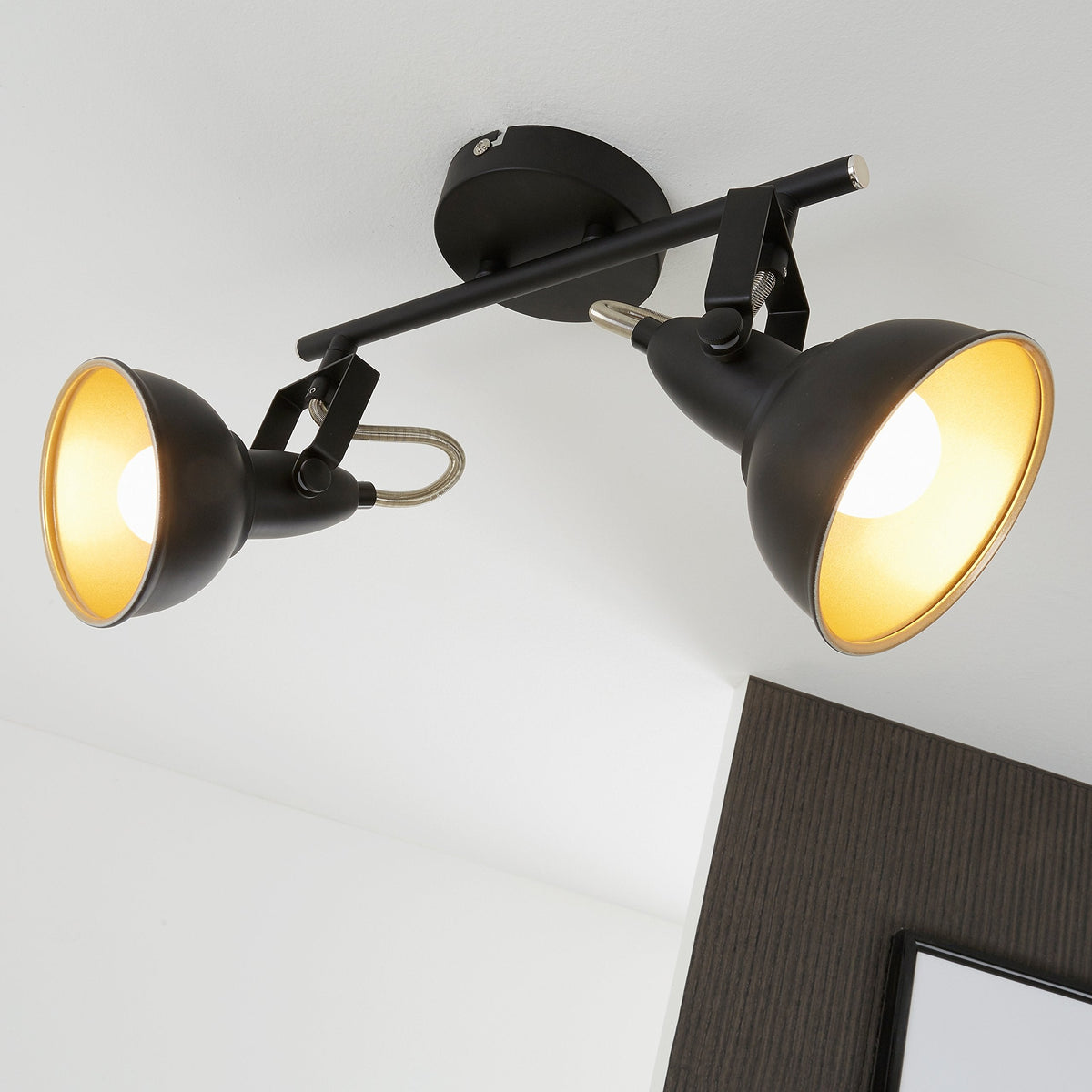 Briloner Leuchten Modern ceiling light, retro/vintage design, 2 rotatable spotlights, metall black-gold look, E14, IP20, max. 40 Watt, length: 30.4