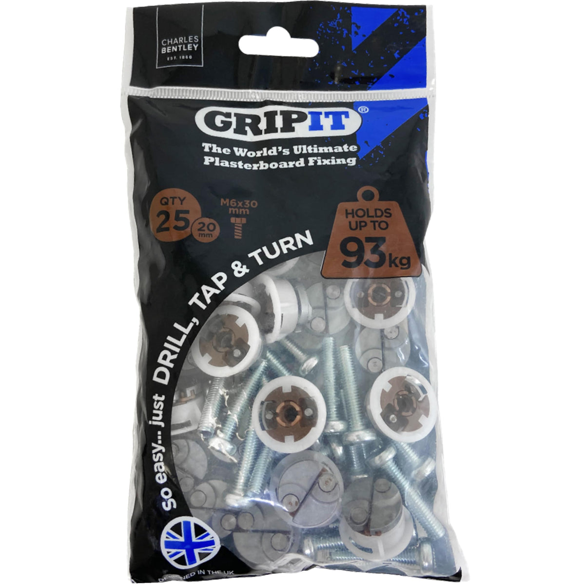 Gripit Brown Plasterboard Fixings - Pack of 25 - Heavy Duty Stud Wall fixings - Plasterboard Anchors - Ideal for Radiators, AV Equipment and Lighting