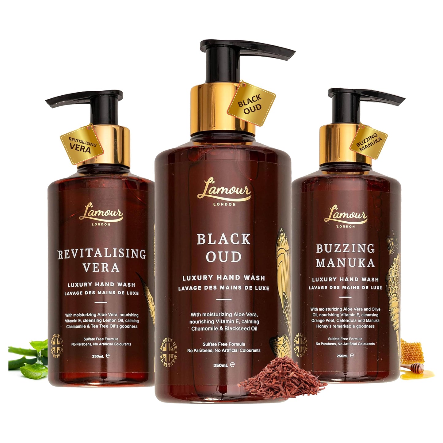 L'amour London| Luxury Bliss Hand Wash Collection | Oud | Manuka | Aloe Vera | Essential Oils | Sulphate Free | Gentle for dry and sensitive skin |