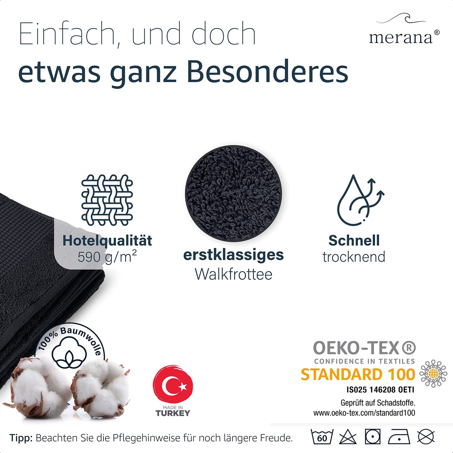 Merana Hand Towel Set | Absorbent, Soft and Lint | Terry Towel Guest Towel Quality Made of Heavy Organic Cotton 590 GSM