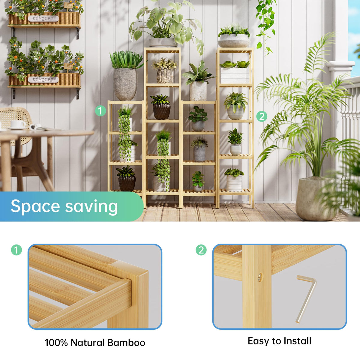 SMIBUY Bathroom Storage Shelf, 5-Tier Bamboo Rack Organizer, Multifunctional Shelving Unit for Living Room Bedroom Kitchen (Natural)