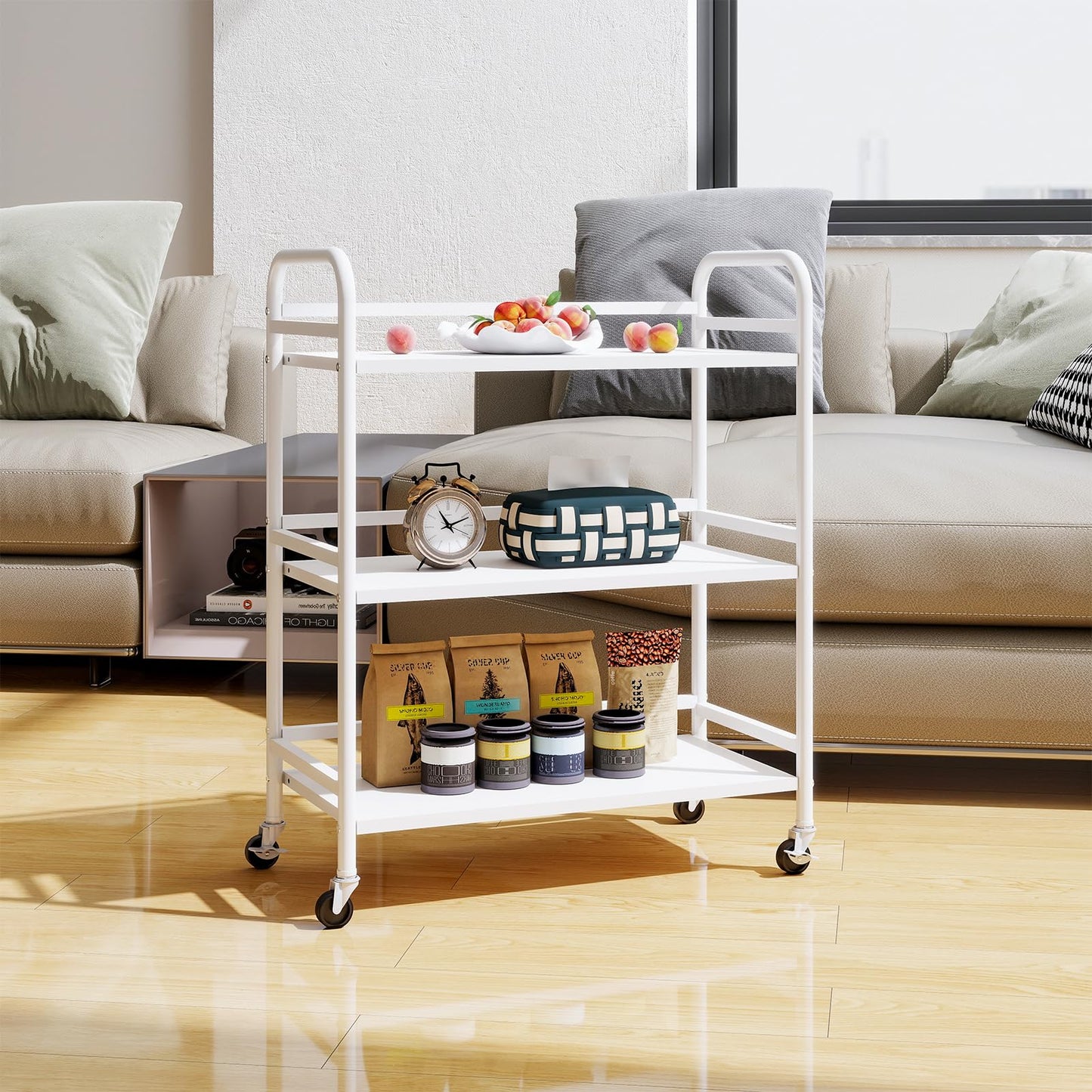 HDANI Serving Trolley,3-Tier Metal Trolley,White,60x30x75cm