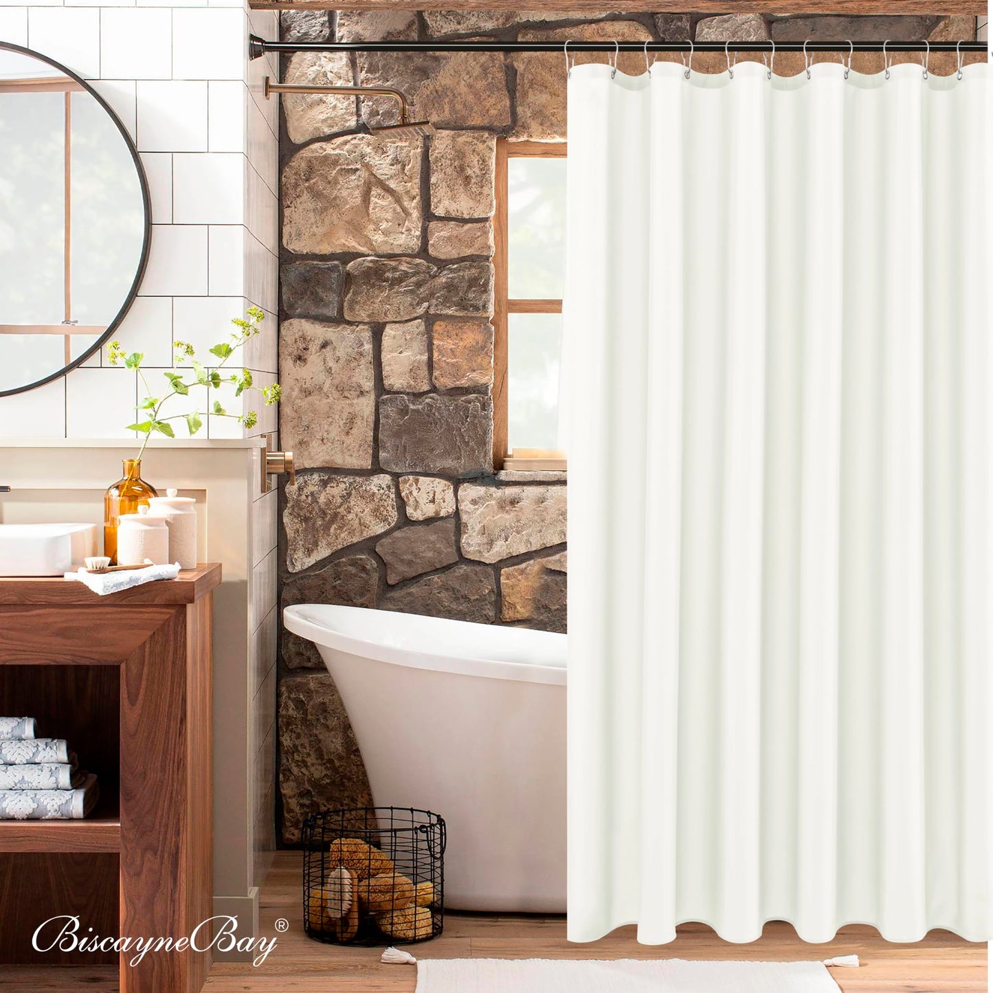 Biscaynebay Fabric Shower Curtain Liner, Water Resistant Bathroom Curtain Liner, 72 X 72, Ivory