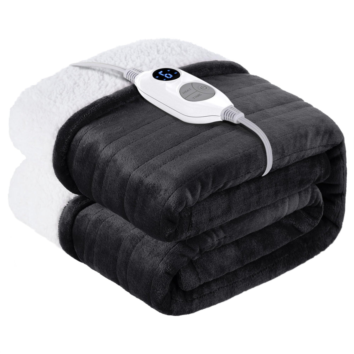 Warmrest Electric Heated Blanket Double Size Large Soft Flannel Sherpa, 6 Heat Levels Fast Heating, 1 to 10 Hours Auto-Off Detachable Controller
