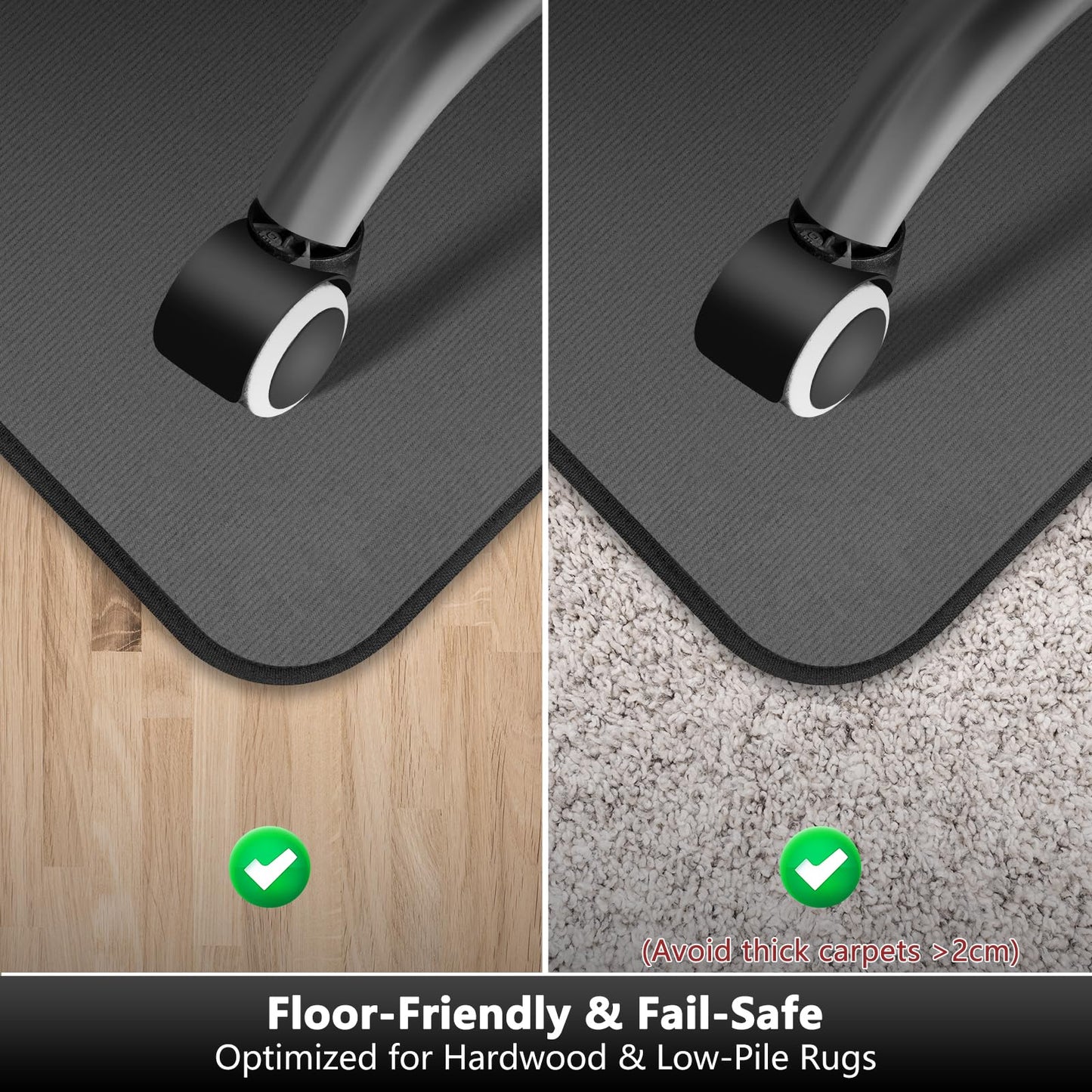 K KERNOWO Office Chair Mat for Carpet and Hardwood Floors, 47x35'' Corduroy Carpet Protector Chair Mat for Home & Office