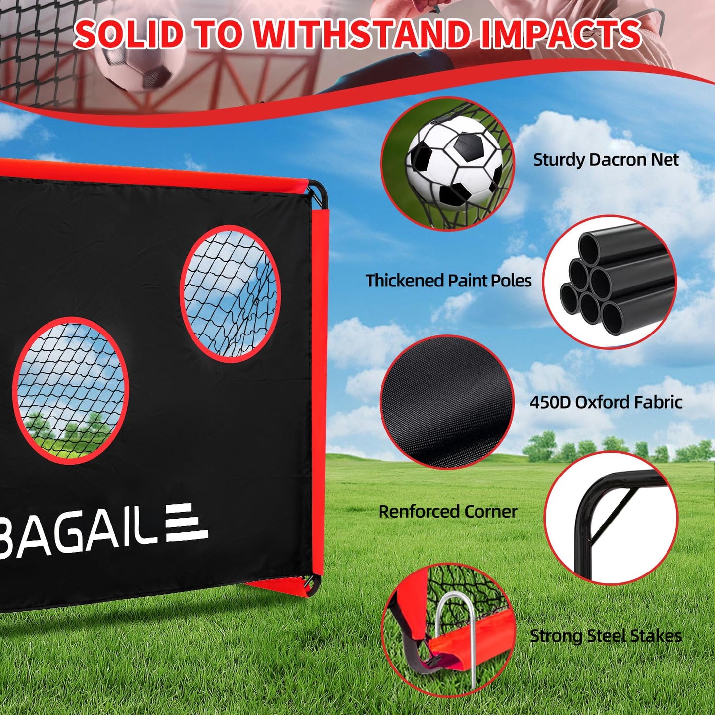 BAGAIL Soccer Goal with Target, 2-In-1 Designed, Football Goal, Portable Carry Bag, Easy to Set up, Ideal for Garden Shooting Training and
