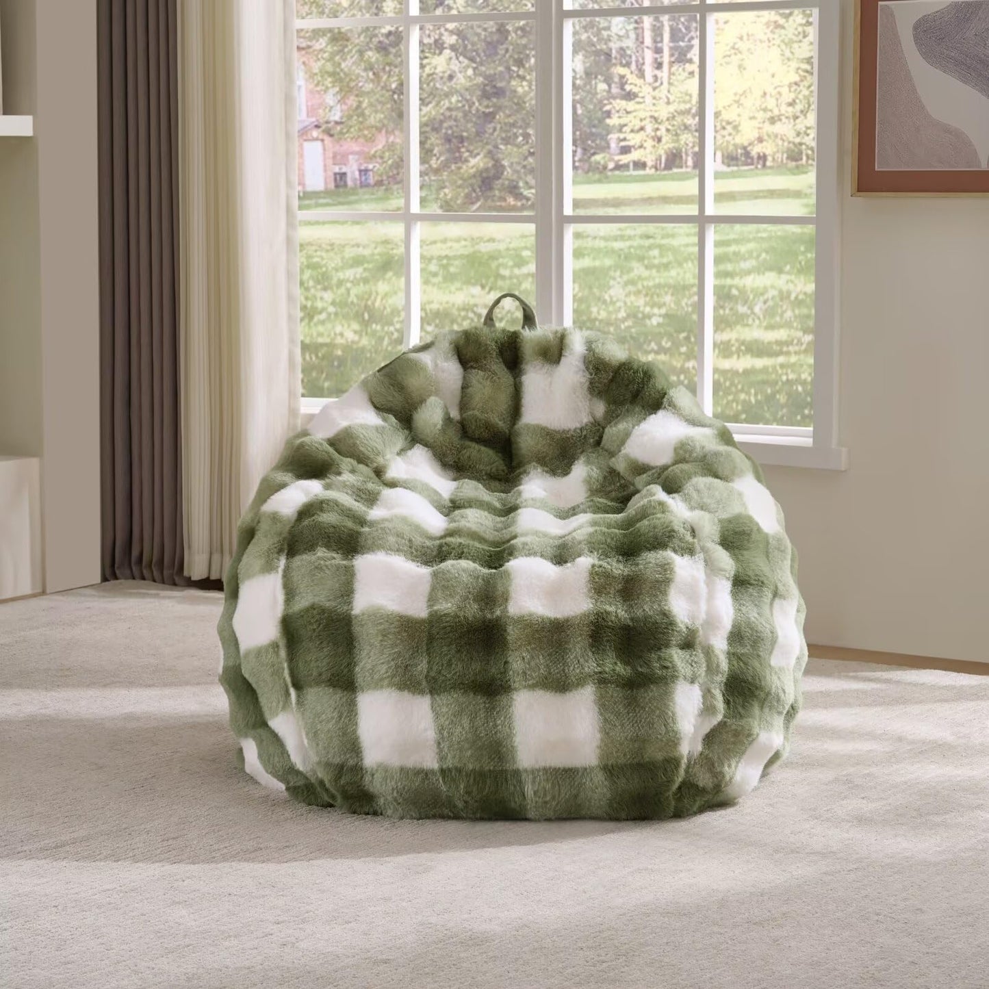 Fluffy Faux Rabbit Fur Bean Bag Chair Cover(No Filler),Cozy Shaggy Bubble Stuffed Animal Storage Large Bean Bag Cover for Bedroom Living Room,Fuzzy