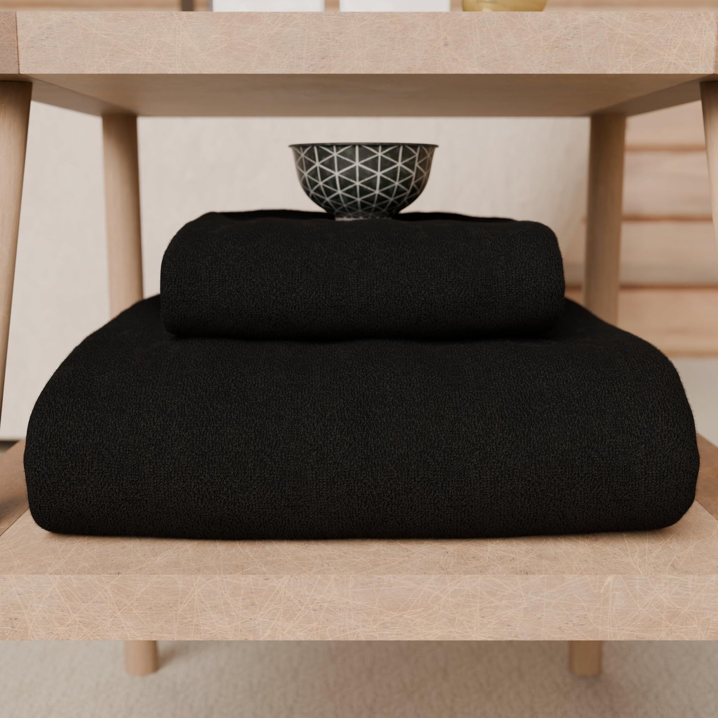 PETTI Artigiani Italiani - 100% Cotton Terry Bath Towels, 1+1 Towel Set, 2 Pieces 1 Face Towel and 1 Hand Towel, Black Towels
