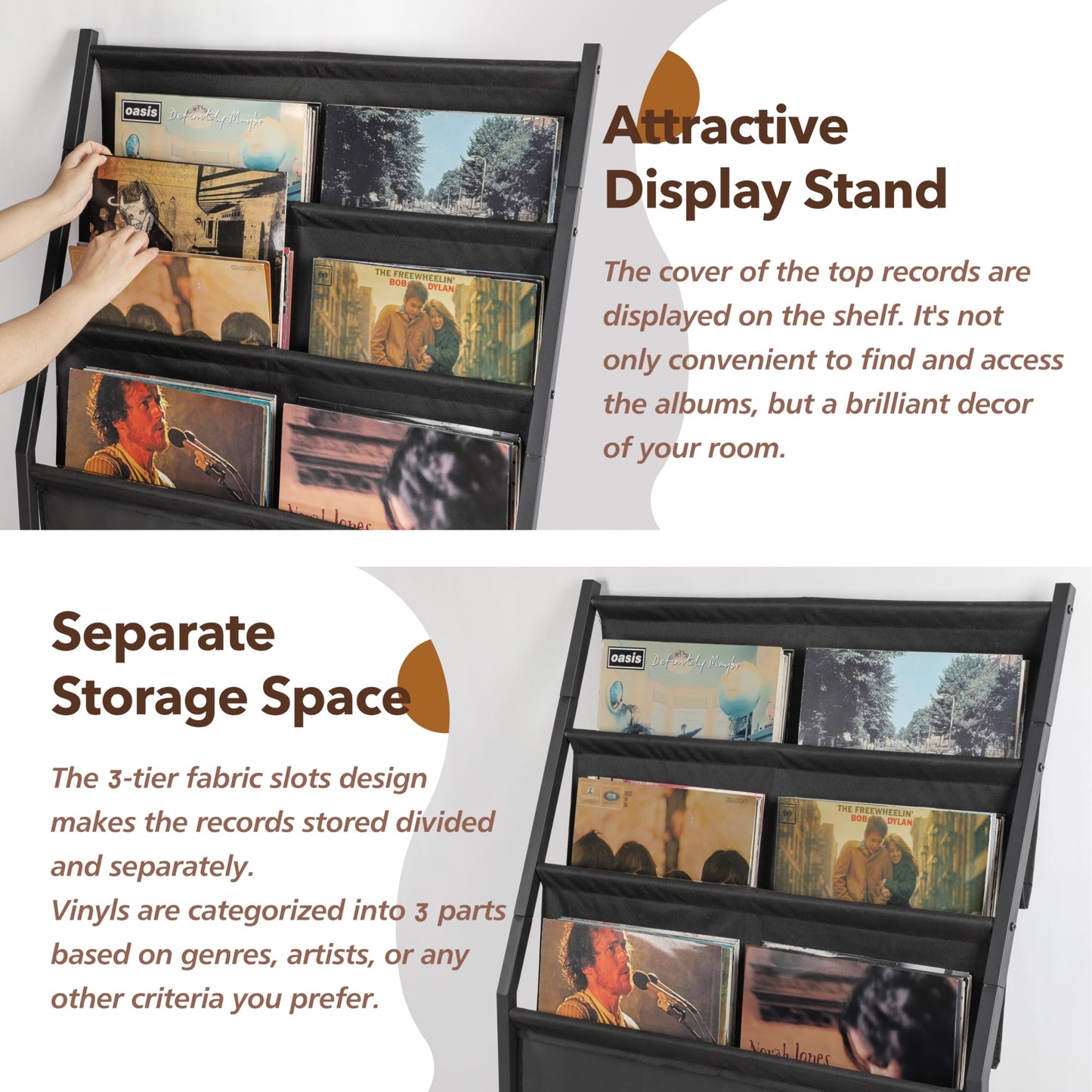 Bikoney 3-Tier Vinyl Record Storage with Display Shelf - Bigger Storage
