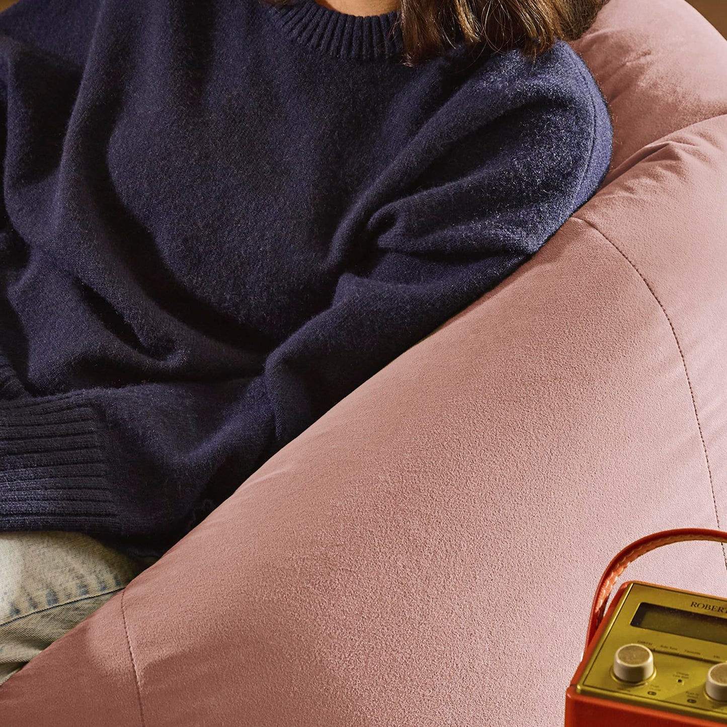 icon Kingston Velvet Bean Bag & Footstool with Filling Included, Pink