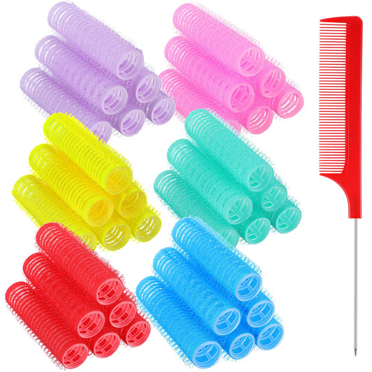 36 Pieces Nylon Hair Rollers Small Self Grip Curlers Set Salon Hairdressing Rollers DIY Rat Tail Comb Curlers Tools for Women Girls Stylist Wedding No