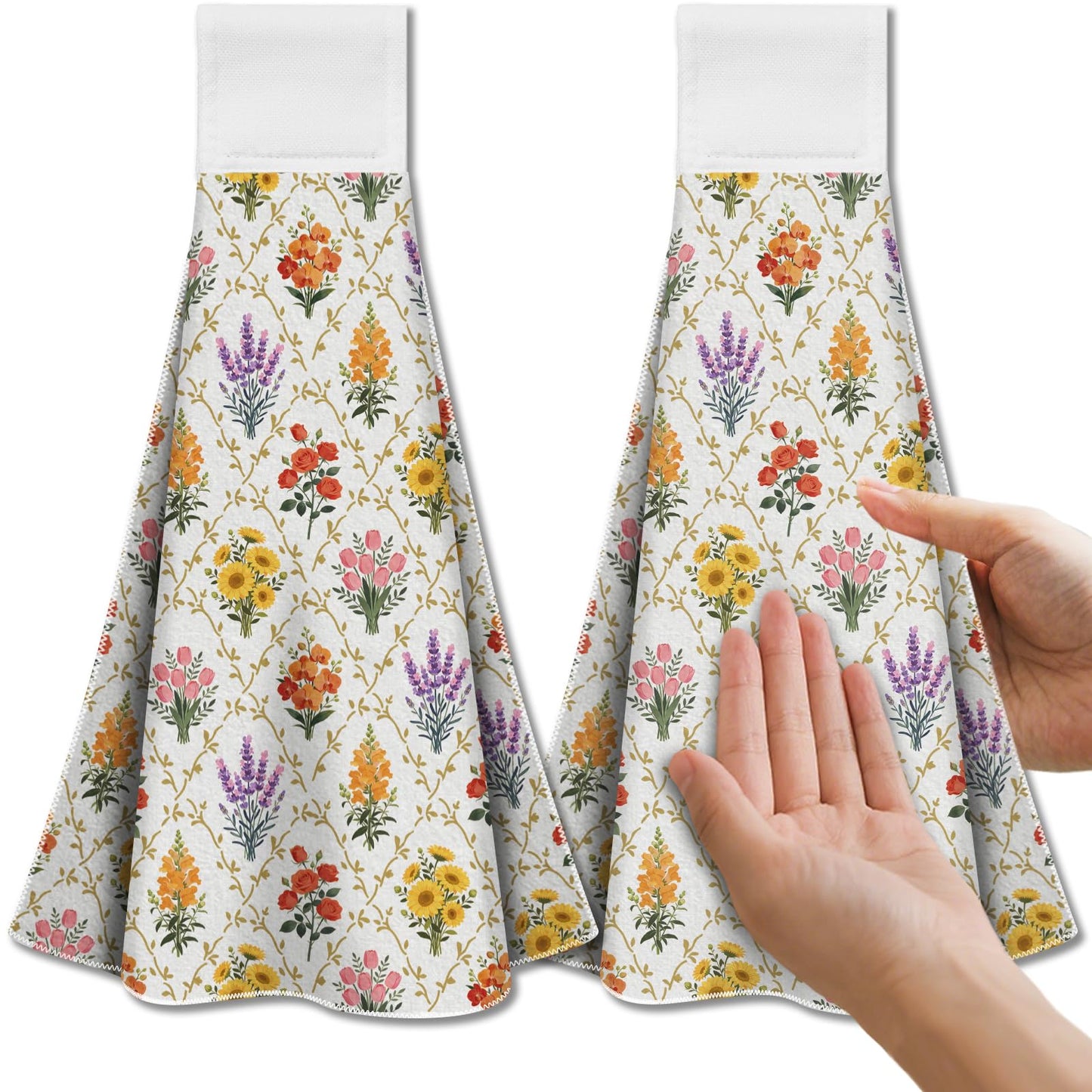 CUTHOLLOW 2 Pcs Vintage Art Floral Hanging Kitchen Towels with Loop