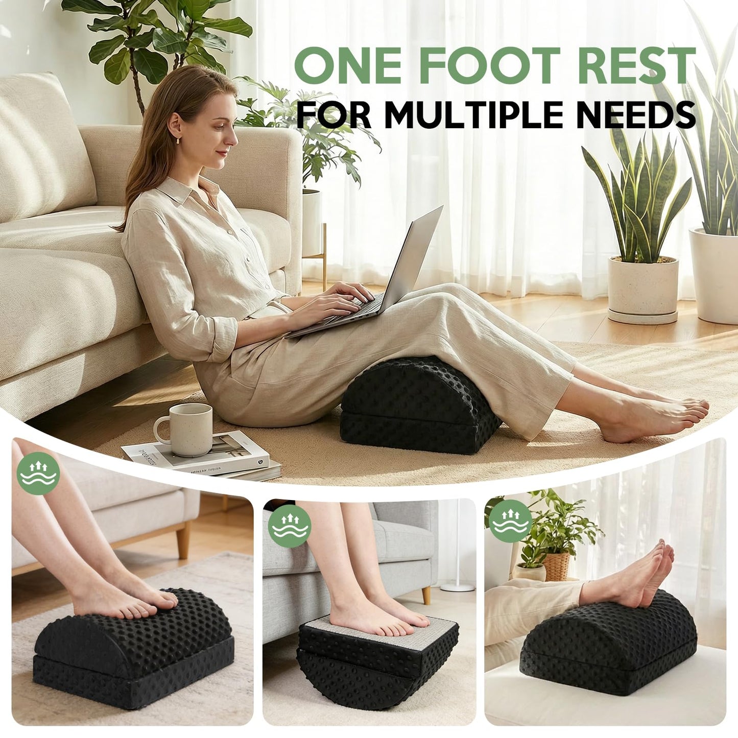 Foot Rest Under Desk - Desk Foot Rest with 2 Adjustable Heights - Ergonomic Footrest for Office Chair & Gaming Chair