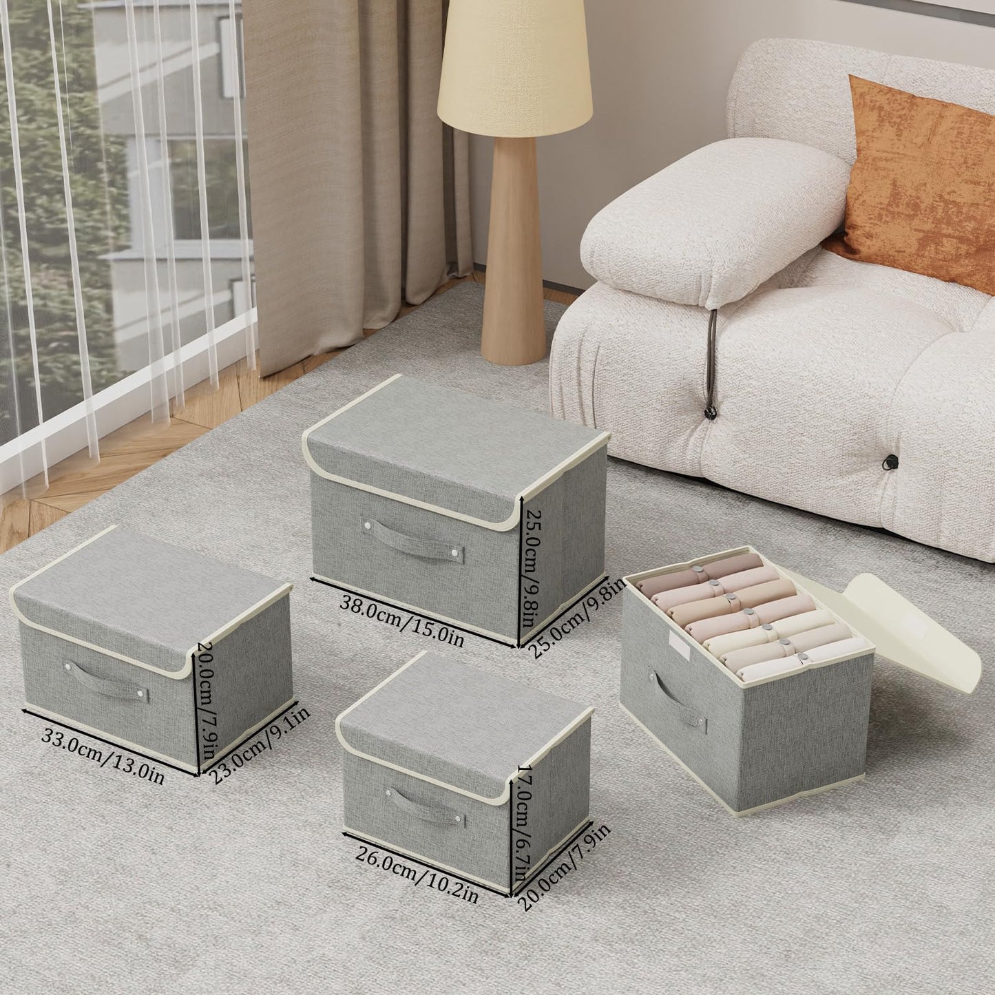 ENUMAIL Foldable Fabric Storage Cubes with Lids,Grey 26x20x17cm,3 Pack