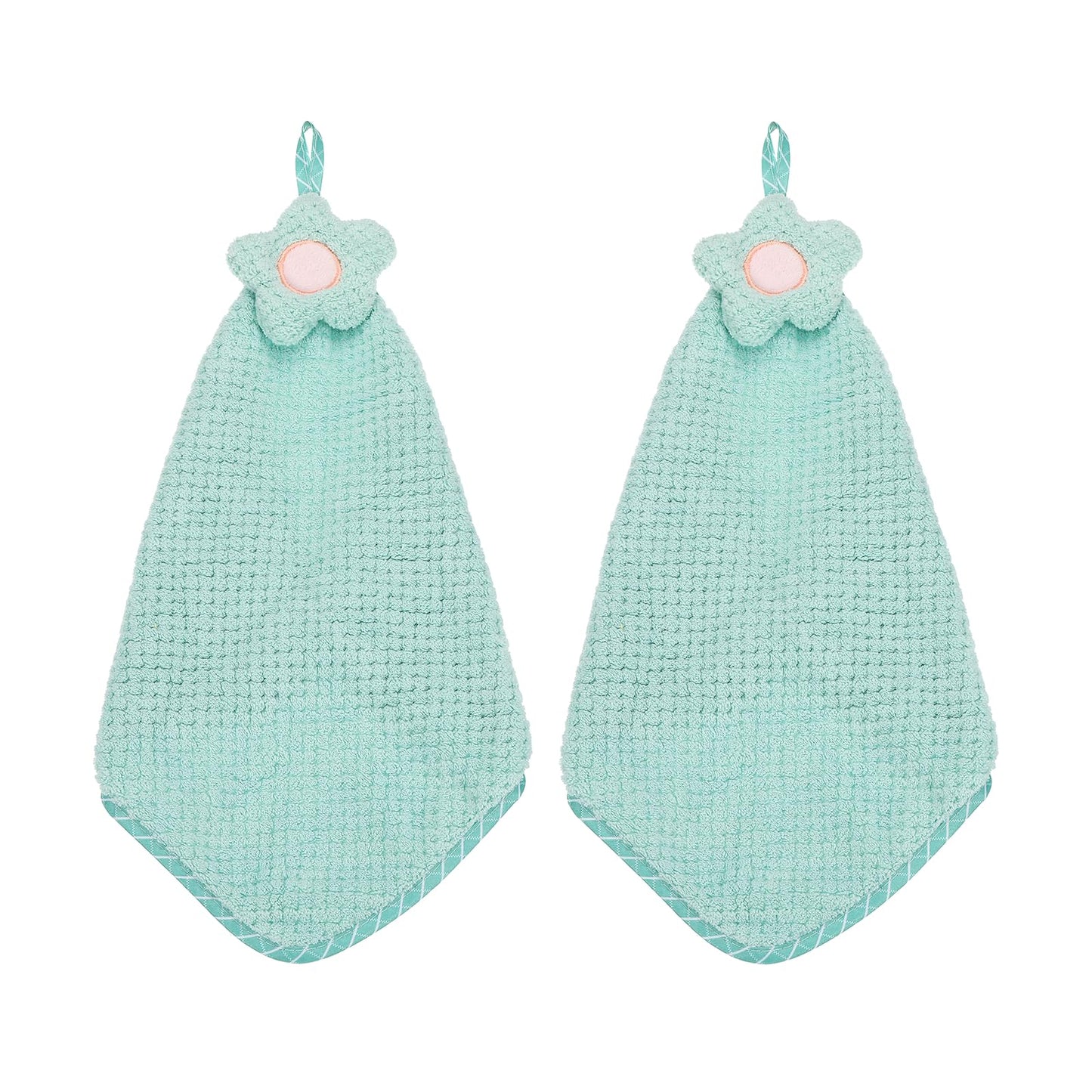 sourcing map 2Pcs Hand Towel, Soft Coral Fleece Hand Towels with Hanging Loop Decorative Flower Pattern Quick-Drying and Washable for Home Bathroom