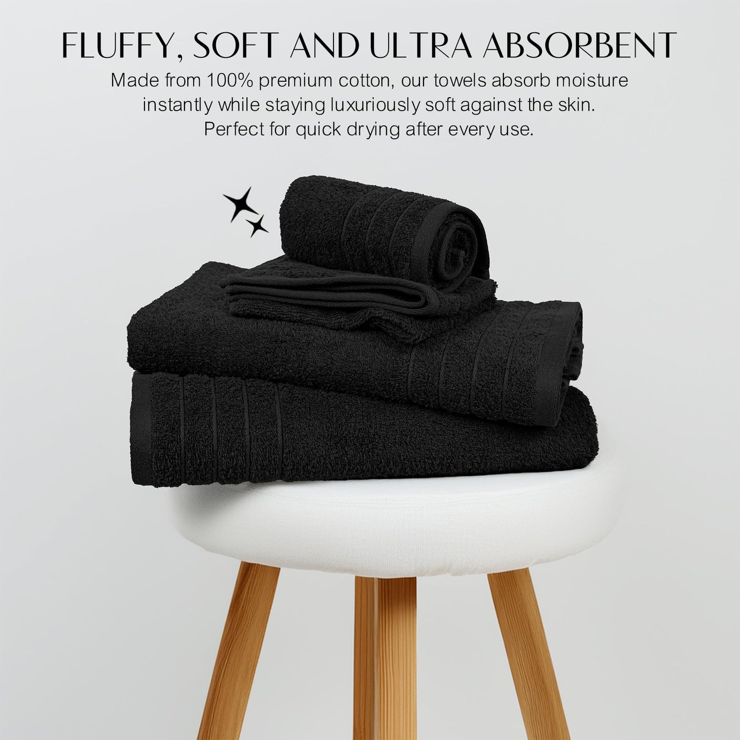 100% Cotton 8 Piece Towel Bale Set - Luxury Bathroom Towels (Black)