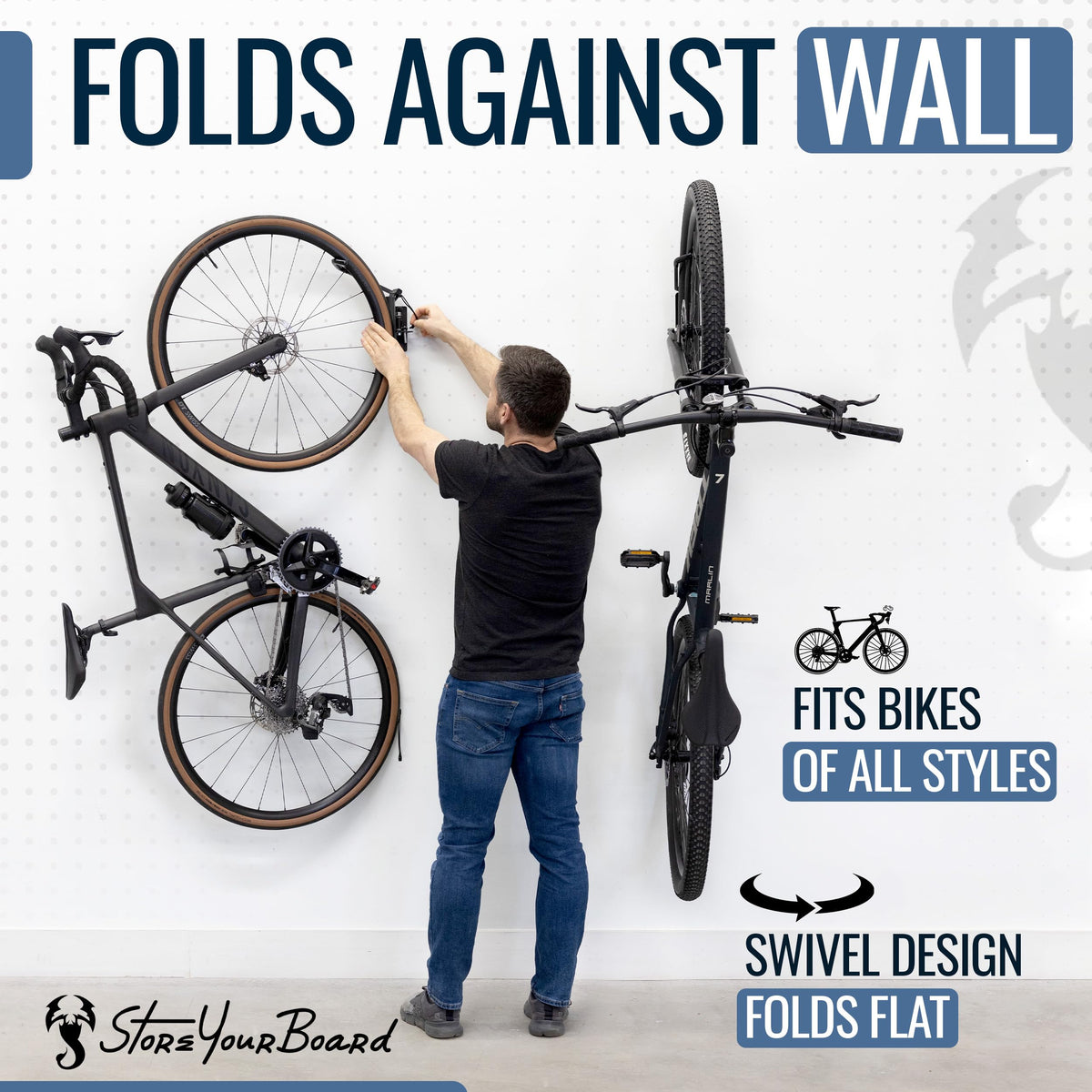 StoreYourBoard Swivel Bike Wall Rack, Garage Hanger Hook, 2 Pack, Black (06499)