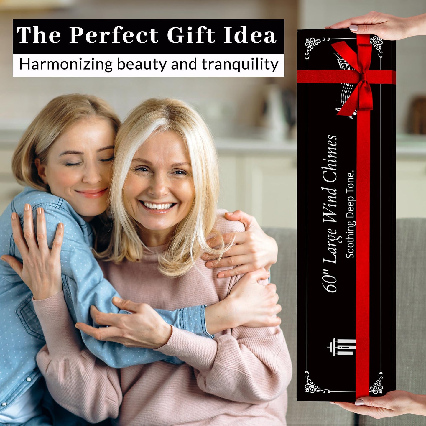 SYMPATHY HEARTS 60" Extra Large Wind Chimes for Outside - Deep Tone, Soothing Melodies, Unique Gift Idea