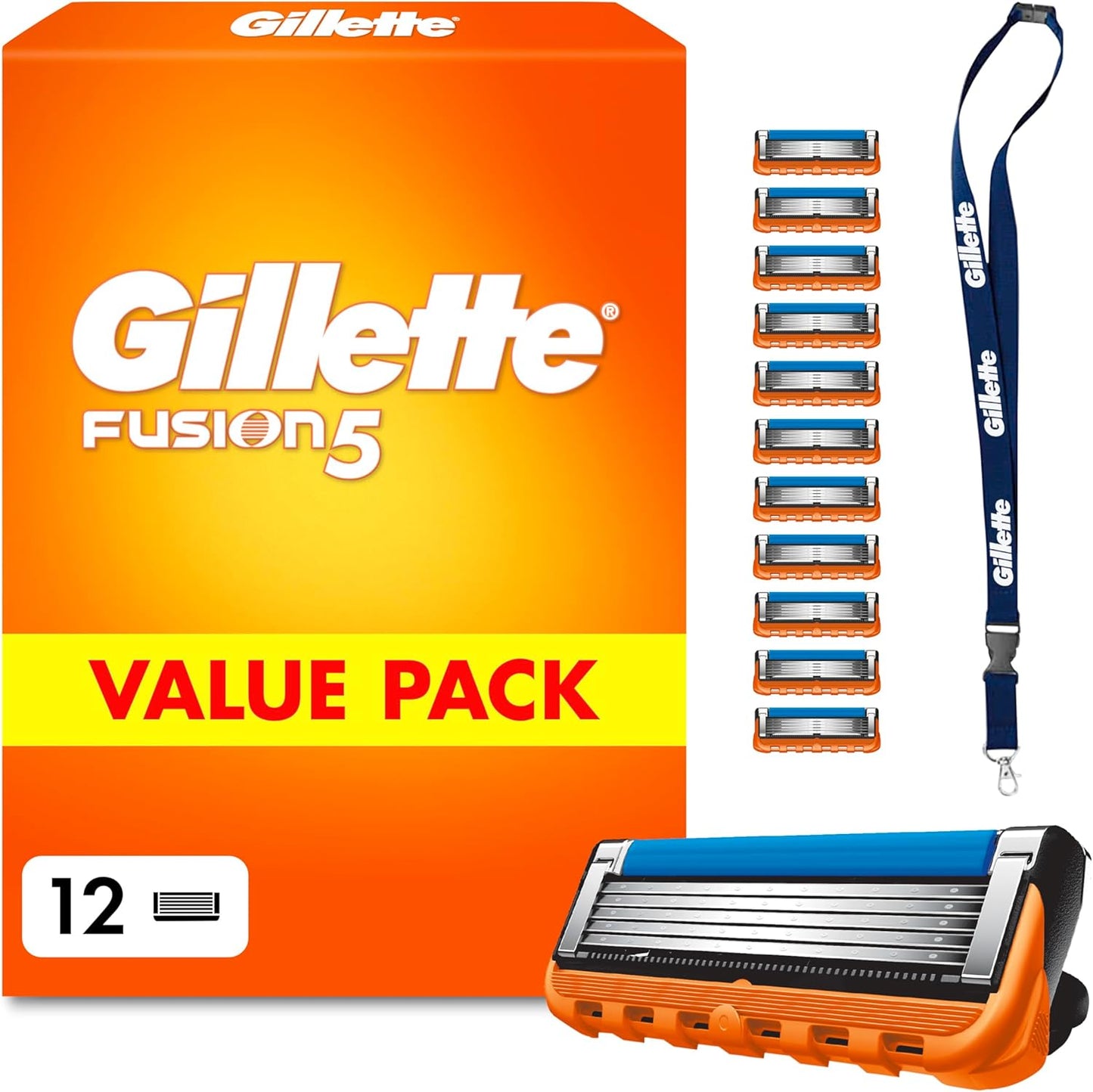 Gillette Fusion5 Men's Razor - 12 Blades, New but open scruffy box and missing lanyard