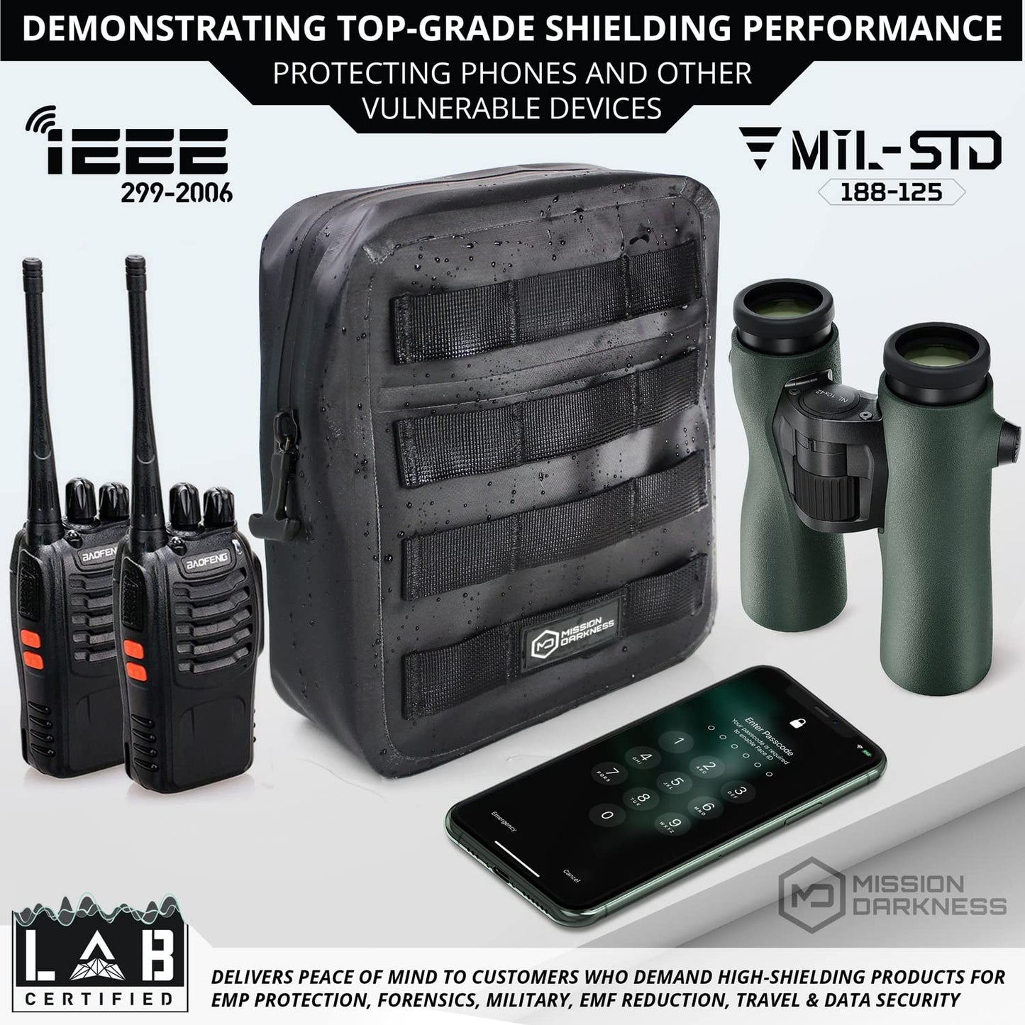 Mission Darkness Dry Shield MOLLE Faraday Pouch (2nd Gen) // Waterproof & Submergible Dry Bag + RF Shielding Liner. Signal Blocking, Anti-tracking,