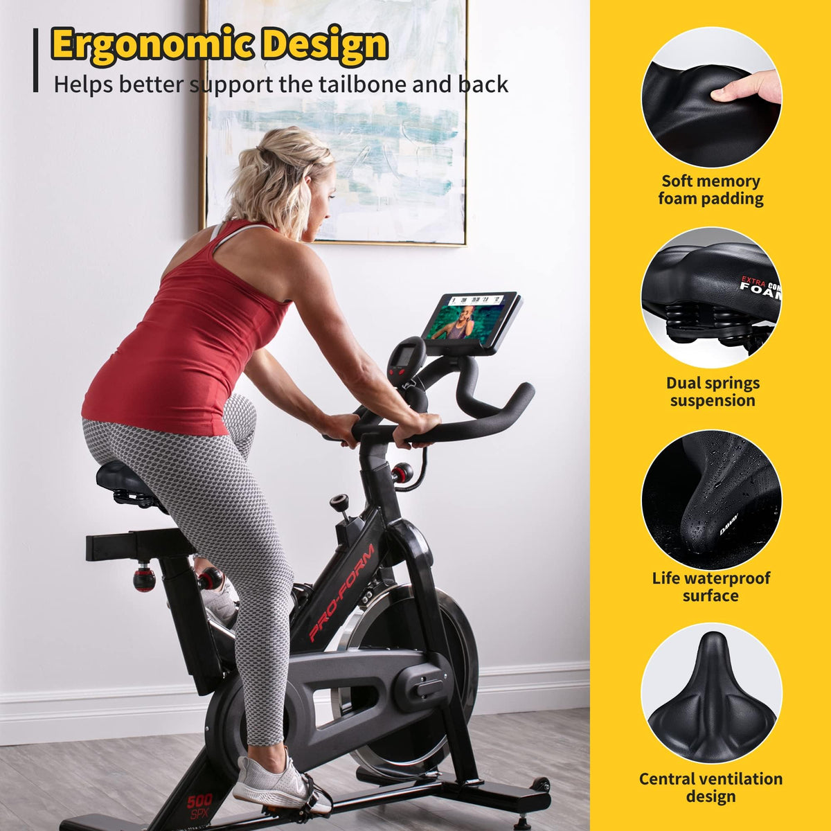 DAWAY C50i Comfortable Oversized Bike Seat - Ultimate Comfort Memory Foam Exercise Bicycle Saddle for Men Women, Fit for Peloton, City, Stationary