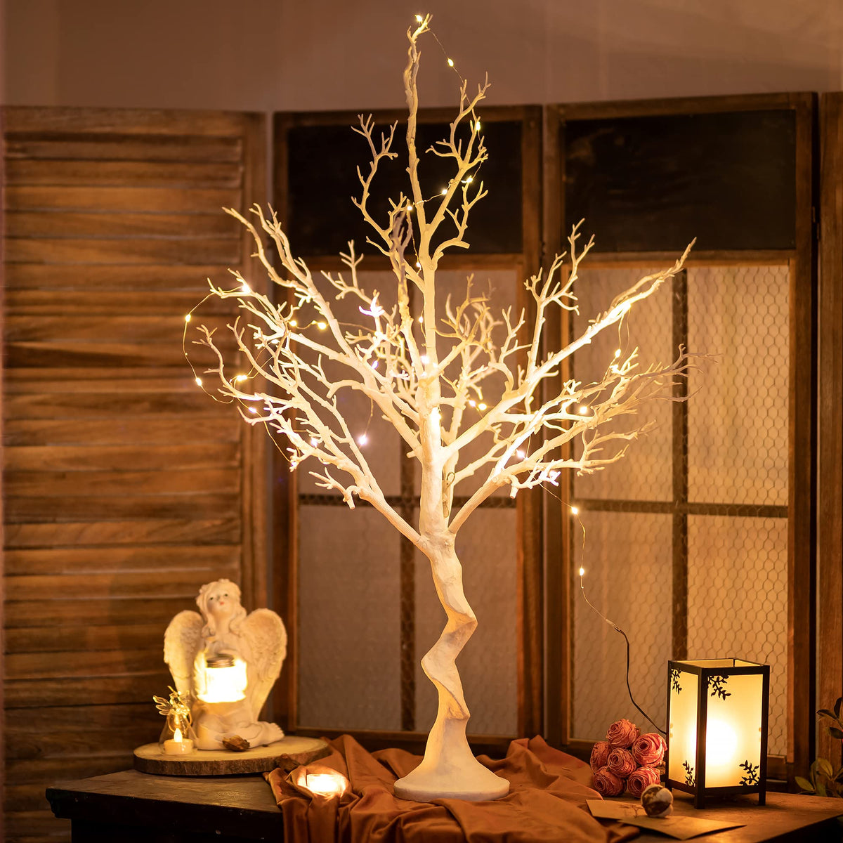 White Artificial Tree Twig Tree - 105cm Tall Fake Christmas Tree for Table Centrepiece Ornament Display Tree Large Easter Tree Inweder Wishing Tree
