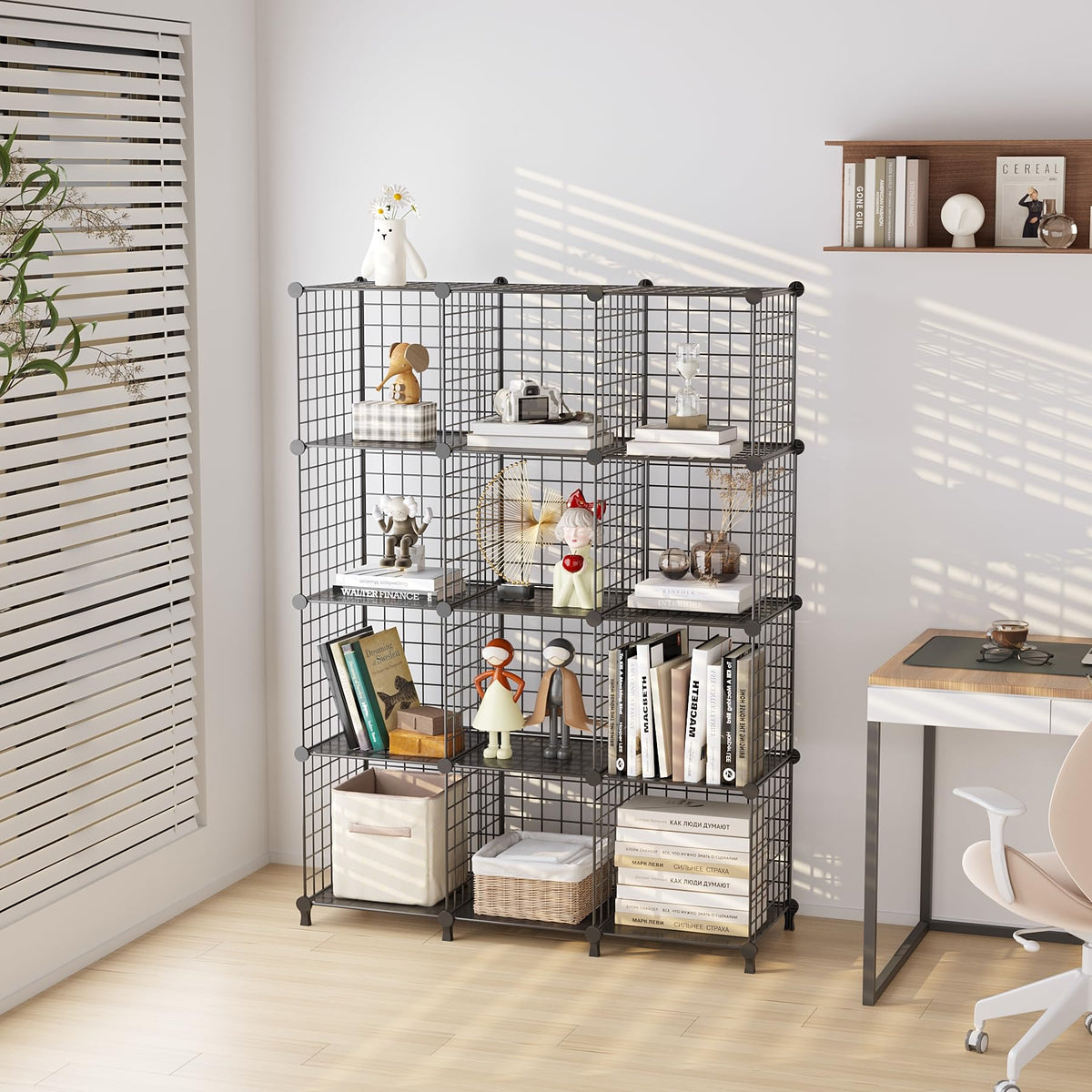 ATTDETJL 12 Cube Storage Unit, Metal Shelving Unit with DIY Bookshelf,Black