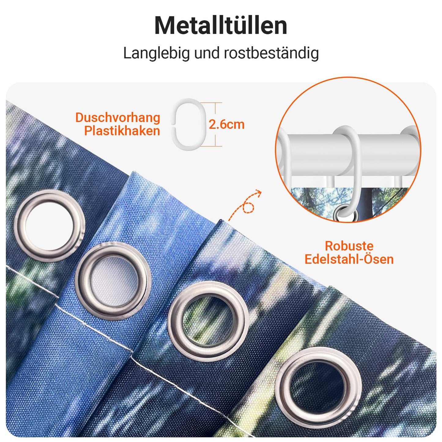 Lerores Shower Curtain, 180 x 180 cm, Forest Jungle, Weighted Hem, Anti-Mould Textile, Water-Repellent