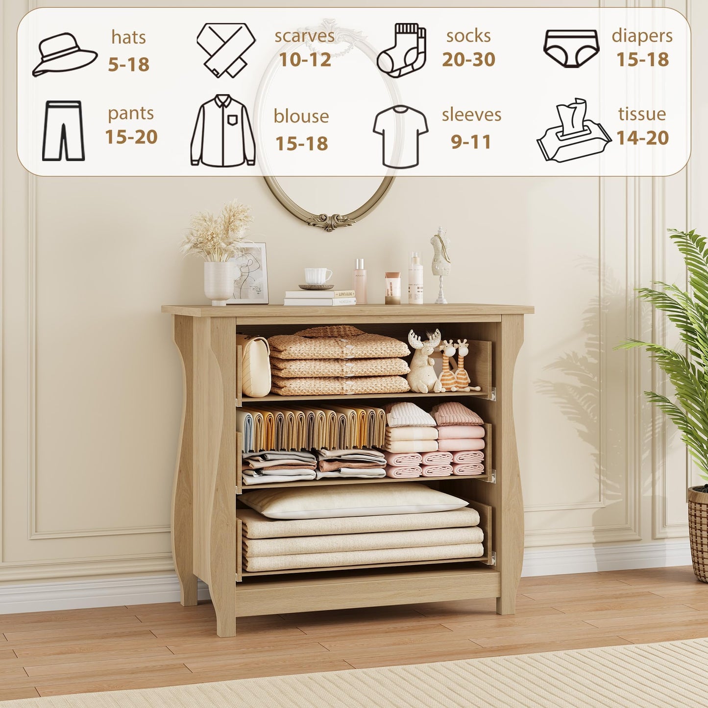 Crevyteg 3 Drawer Dresser, Modern Dresser for Bedroom, 29.3 in Tall Chest of Drawer with Metal Ring Pull Handles