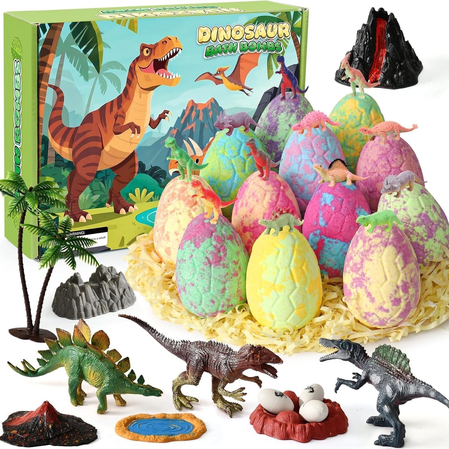 Bath Bombs for Kids with Surprise Inside Dinosaur Toys & Dino Egg & Tree, Organic Natural Colorful Bubble Bath Fizzies Balls Spa Bathbombs Gift