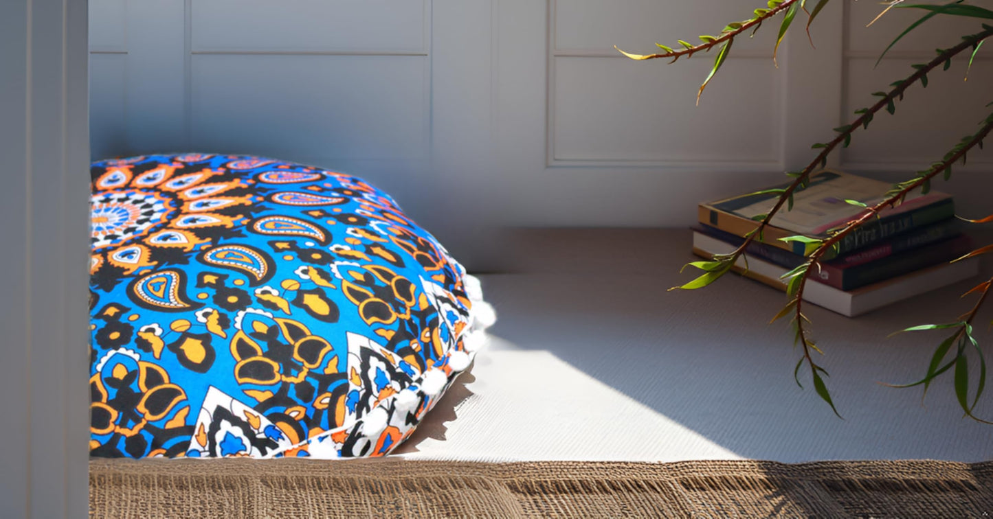 CRAFT KALA 22" Mandala Meditation Floor Pillows Cover Pouf Cover Round Seating Bohemian Mandala Cotton Floor Cushion Cover Outdoor Fireplace Seating