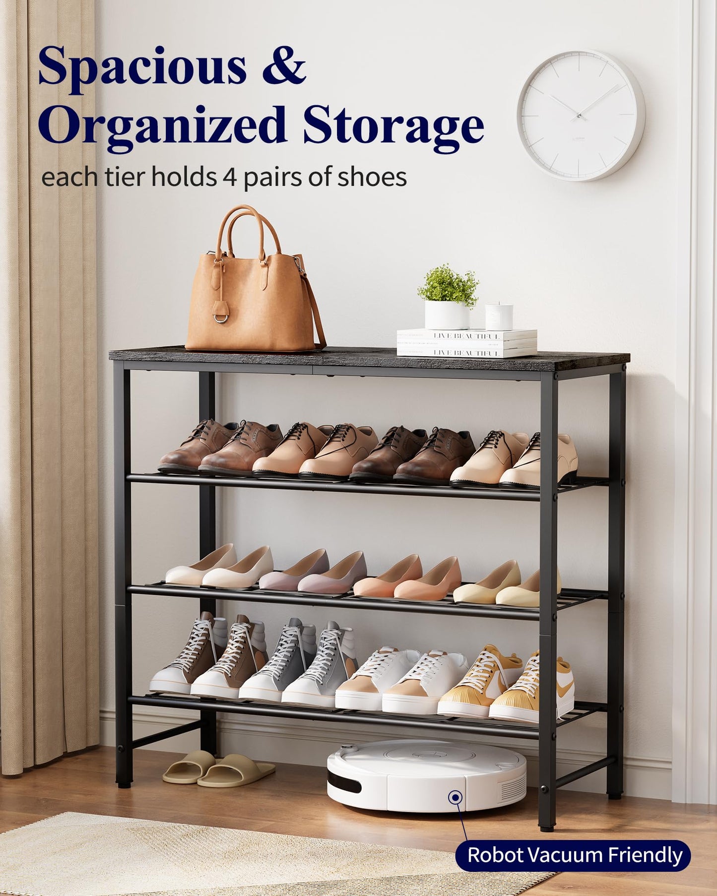 Kitsure Shoe Rack for Closet, Shoe Storage, 75.0 cm Wide - 4 Tier, Black