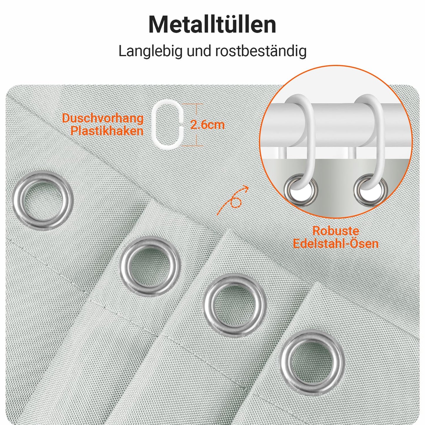 Lerores Shower Curtain, 200 x 220 cm, Grey, Weighted Hem, Anti-Mould Textile, Water-Repellent, Washable Polyester Fabric Bath Curtains for Bathroom