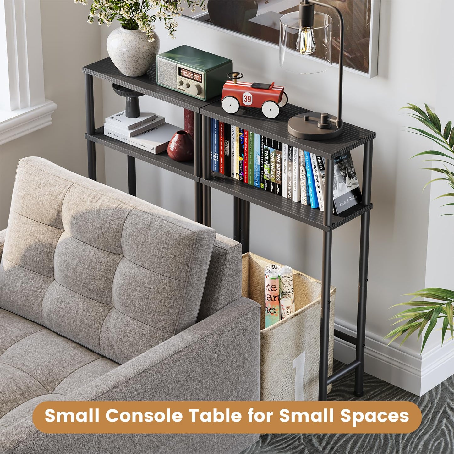 Asgolion Console Table, 2-Tier Slim Sofa Table, 40 x 20 x 80 cm