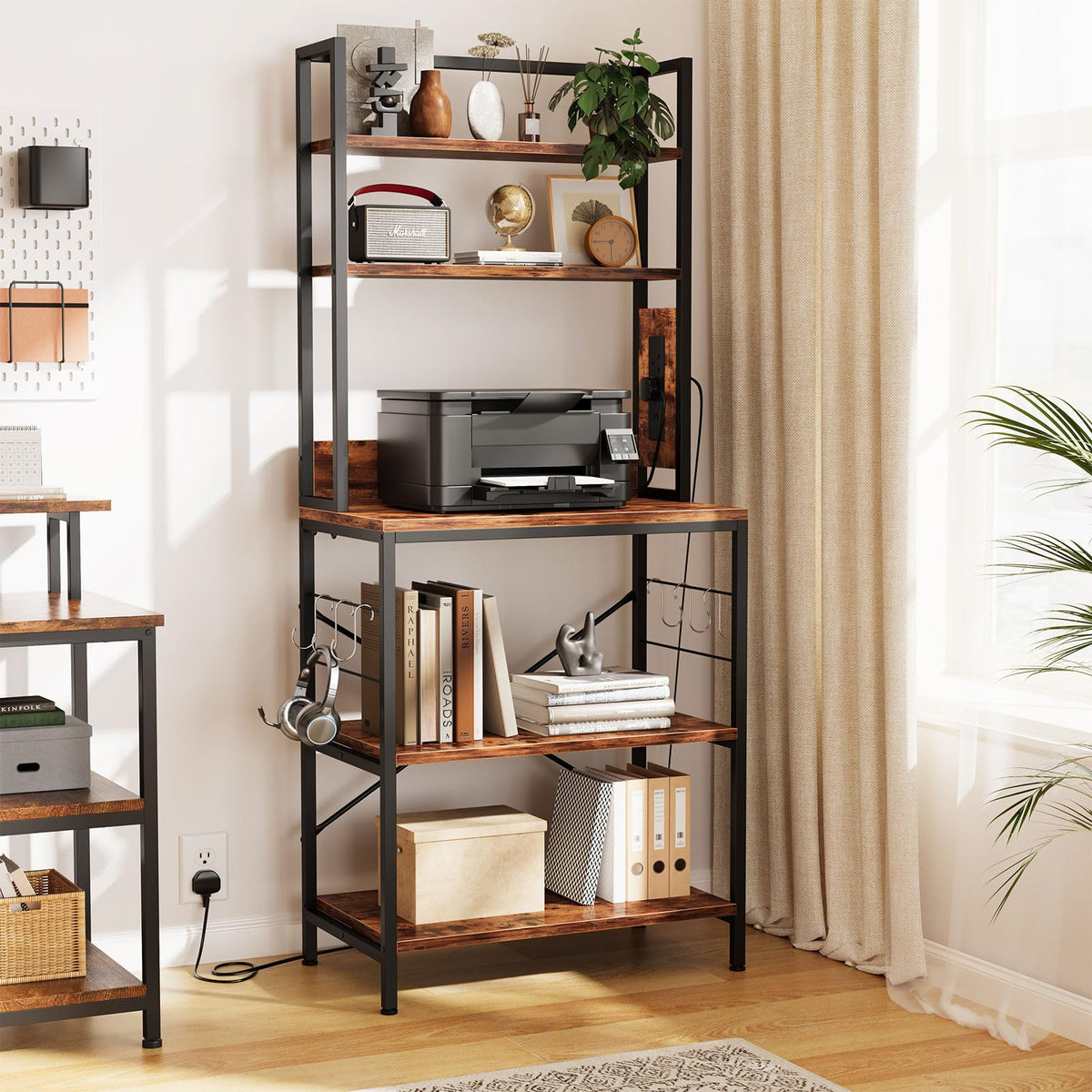 Dripex Baker's Rack, 65" Freestanding Kitchen Storage Shelf Unit with Hooks, 5-Tier Versatile Standing Bookshelf for Home, Kitchen, Living Room