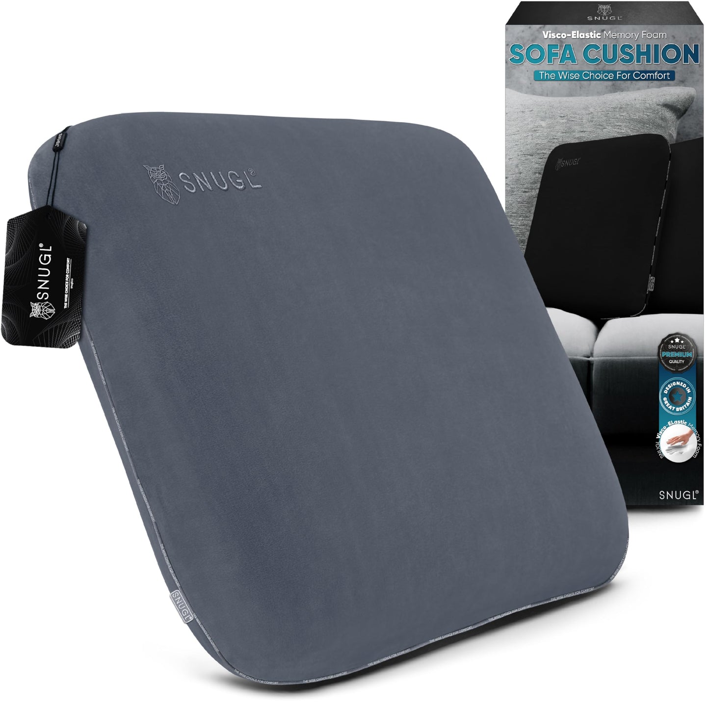 SNUGL Memory Foam Sofa Cushion with Shape Retention ? Hypoallergenic Velvet, Supportive Visco-Elastic Foam, Removable & Washable Cover, Perfect for