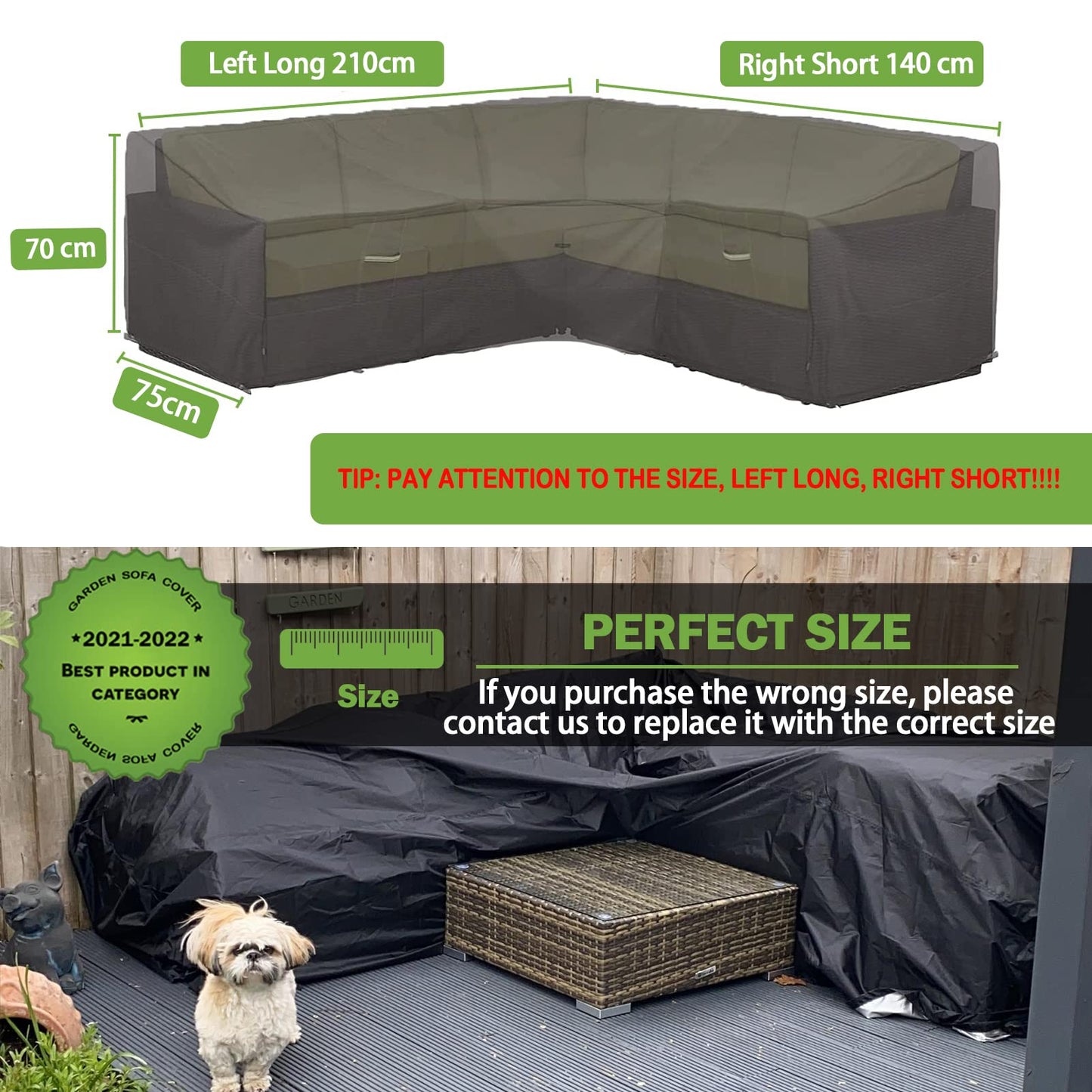 Enzeno Garden L-Shape Furniture Cover Waterproof, 420D Heavy Duty Oxford Fabric Outdoor Rattan Corner Sofa Cover with Waterproof Tape (210 * 140 *