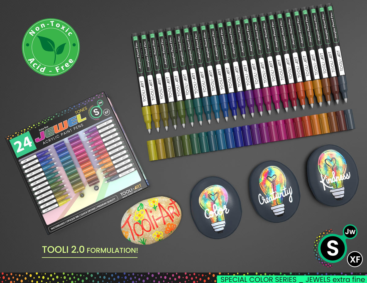TOOLI-ART Acrylic Paint Markers Paint Pens Special Colours Set For Rock Painting, Canvas, Fabric, Glass, Mugs, Wood, Ceramics, Plastic, Multi-Surface.
