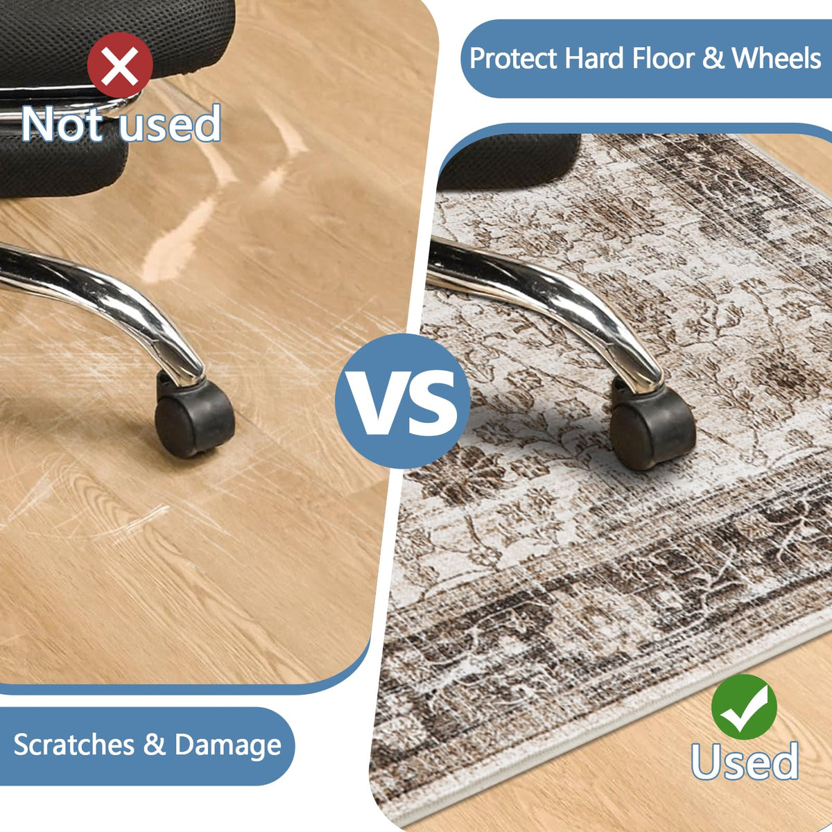 Office Chair Mat for Hardwood Floor, 90x120 cm Anti-Slip Computer Gaming Desk Mat, Multi-Purpose Floor Protector for Home Office Rolling Chair
